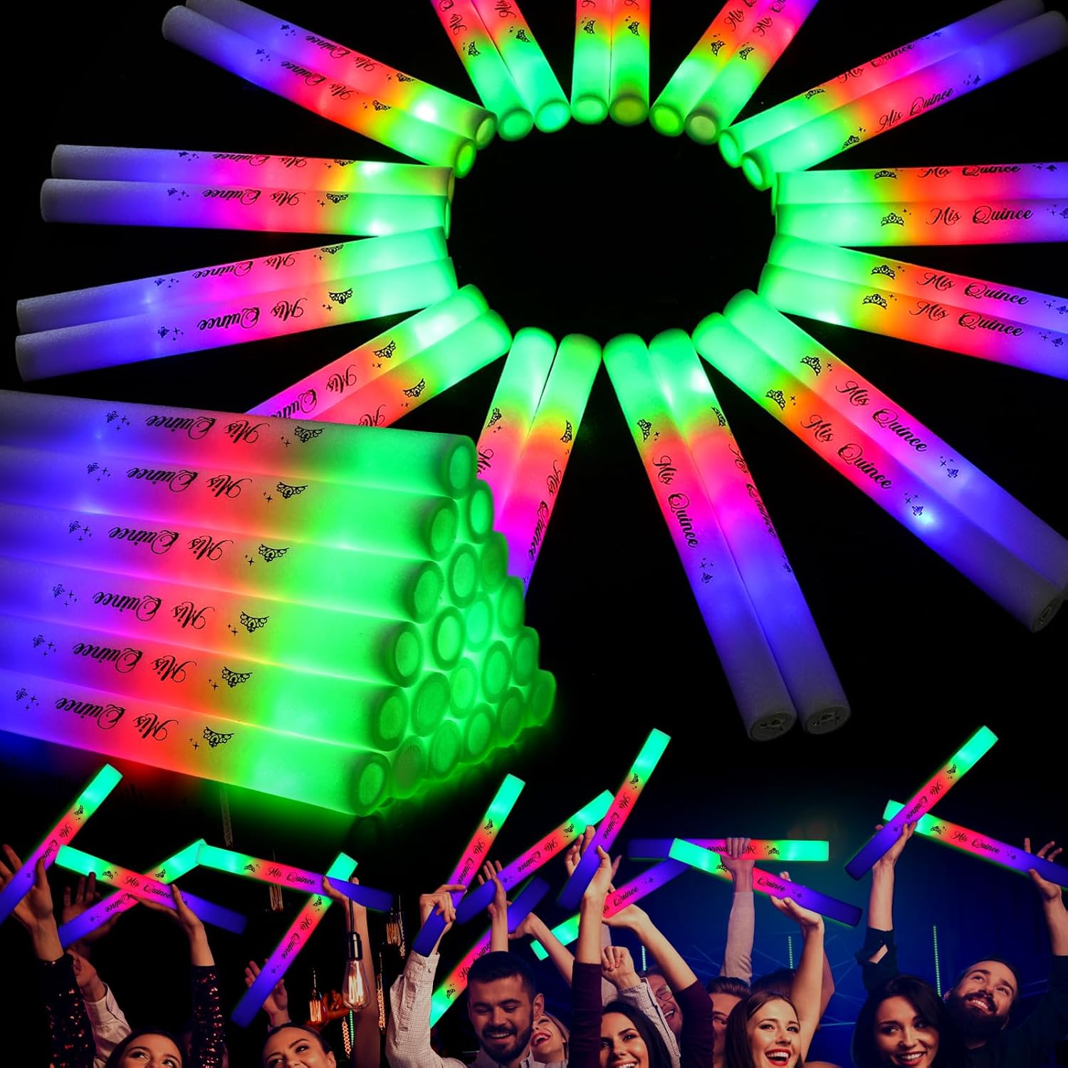 Quinceanera Party Favors Glow Sticks Foam Light up LED Sticks Foam Light Wands with 3 Modes Colorful Flashing Quinceanera Decor for 15th Birthday Mis Quince Anos Guest Dance Concert