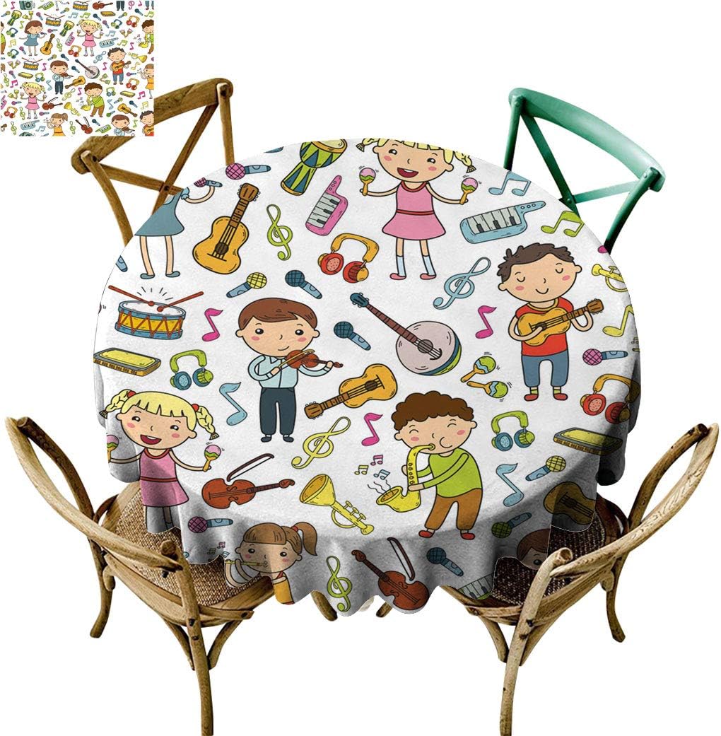 Modubele Music Tablecloth Round Tablecloth，School Kids Illustration Children Singing