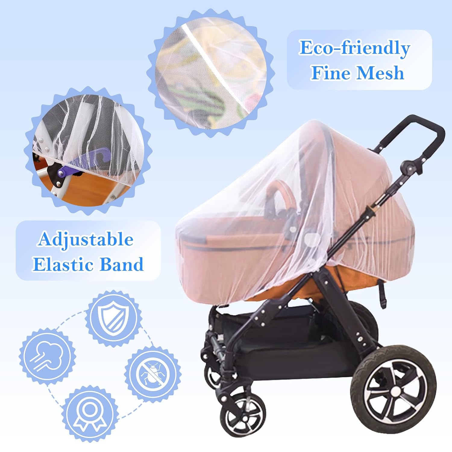 South to East Mosquito Net for Stroller with Drawstring, Baby Bug Netting with Storage Bag, Breathable & Portable Mosquito Nets for Car Seat, Bassinet, Cradle, Travel & Camping Crib (White)
