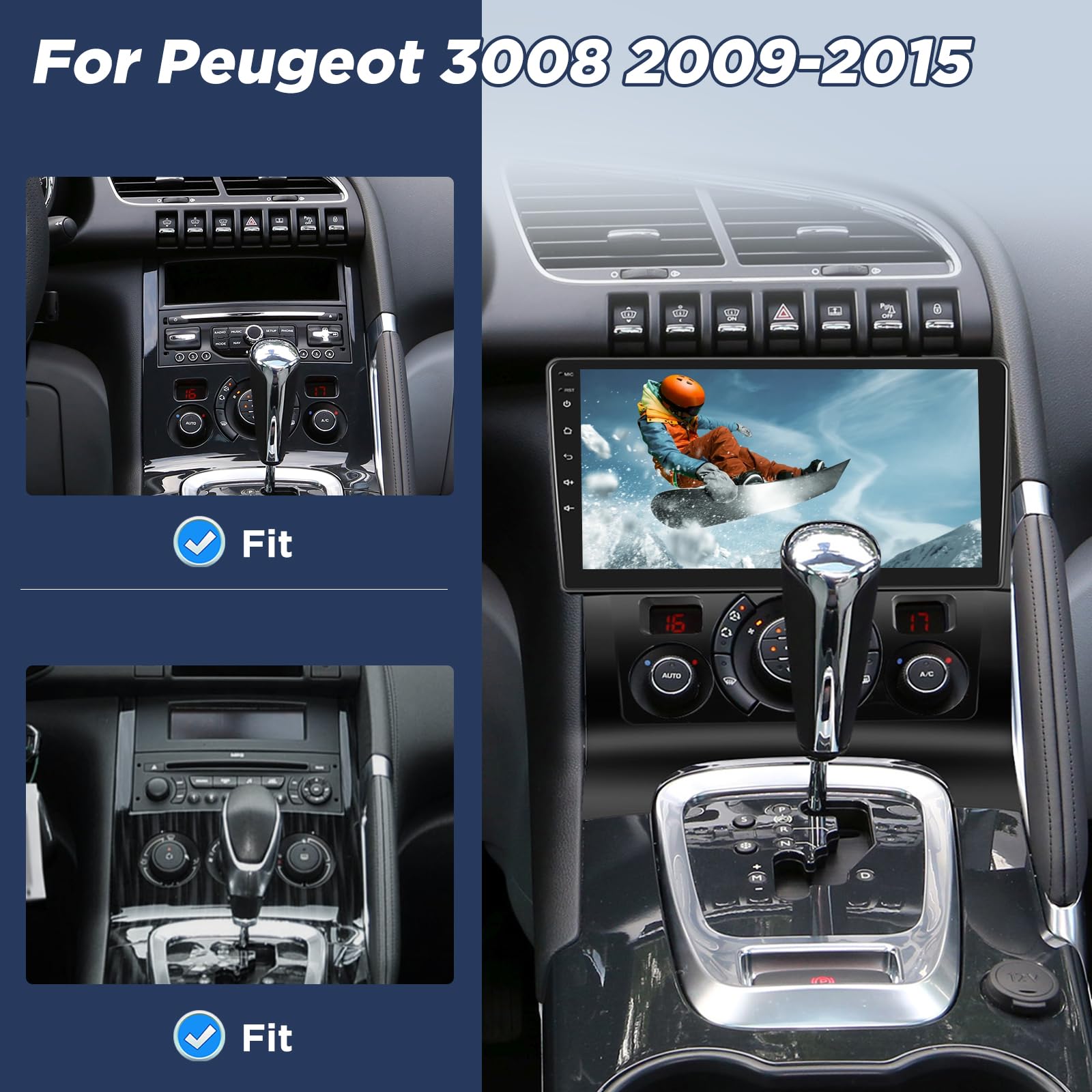 [2G+64GB] Android Autoradio pour Peugeot 3008 2009-2015 avec sans Fil Carplay et Android Auto, Écran Tactile HD de 9 Pouces avec GPS/WiFi/Bluetooth/EQ/FM RDS
