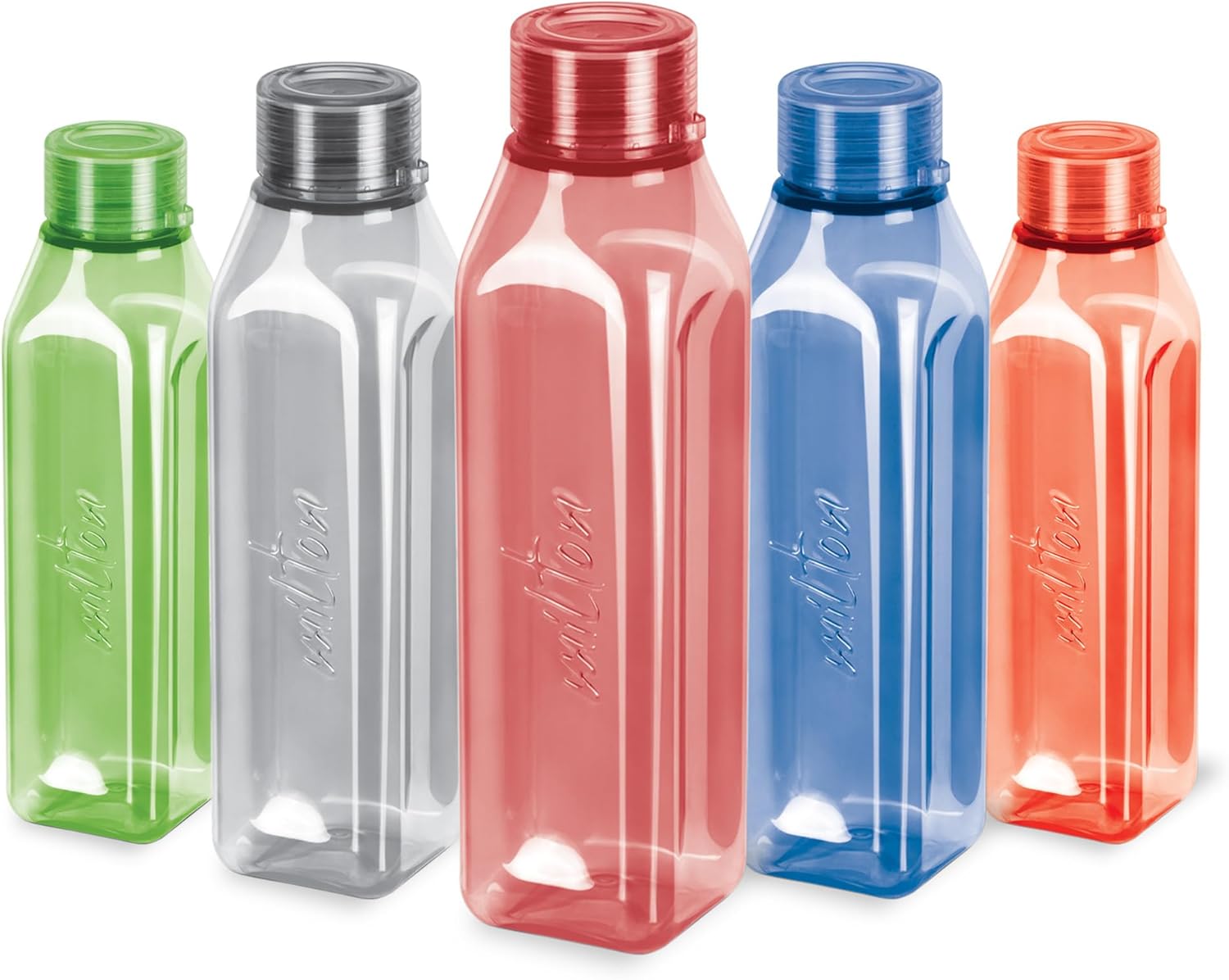 MILTON Prime Water Bottle with Lid Reusable Leakproof 34 Oz Set of 5 Assorted, Plastic Large Big Drink Flask Perfect for Cycling Camping Hiking Gym Yoga Travel, Outdoors, Great for Juices Milk