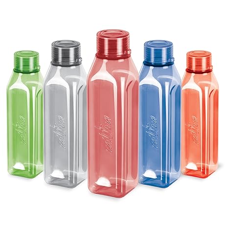 MILTON Prime Pack of 5 Water Bottles, 1 Litre Each I BPA Free I Food Grade Fridge Bottle Set I Leak Proof Bottles for Travel, Work, Assorted