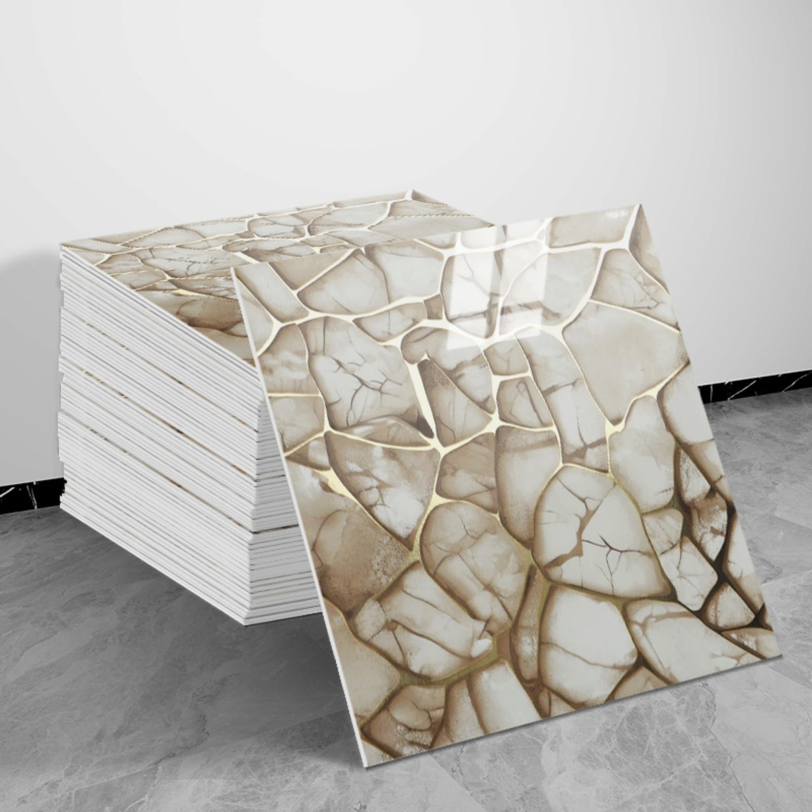 30x30cm Peel and Stick Marble Wall Tiles with Gold Veins, Glossy Waterproof PVC Backsplash for Kitchen Bathroom (50pcs-30x30cm,282)