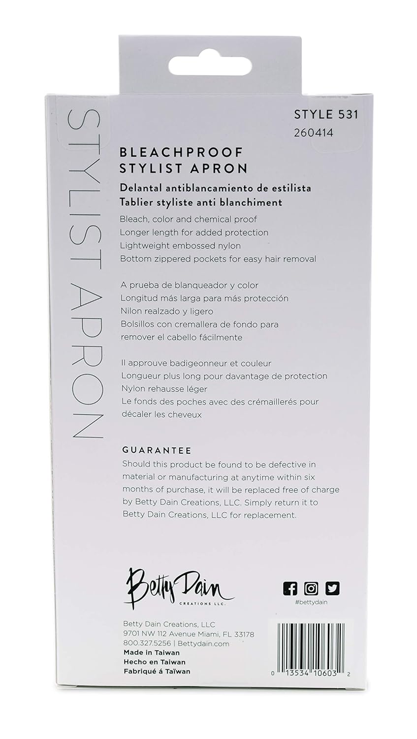 Betty Dain Amazin' Bleachproof Apron with Zippered Pockets, Bleach and Chemical Proof, Lightweight Embossed Nylon, Longer Length for Better Protection, Bottom Zippered Pockets, Black - Image 7