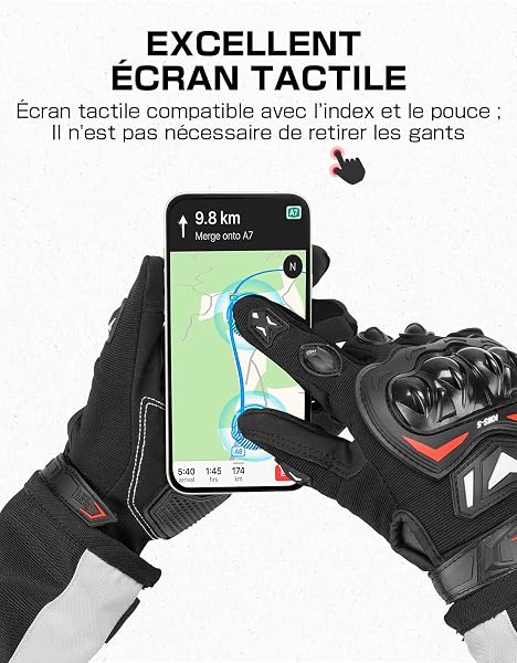 KEMIMOTO Gants Moto Homologués, Protection des Articulations, et Résistance Aux Chocs, Écran Tactile Plein-Doigt Respirant pour Homme et Femme, Motocross, Escalade et Chasse - 5
