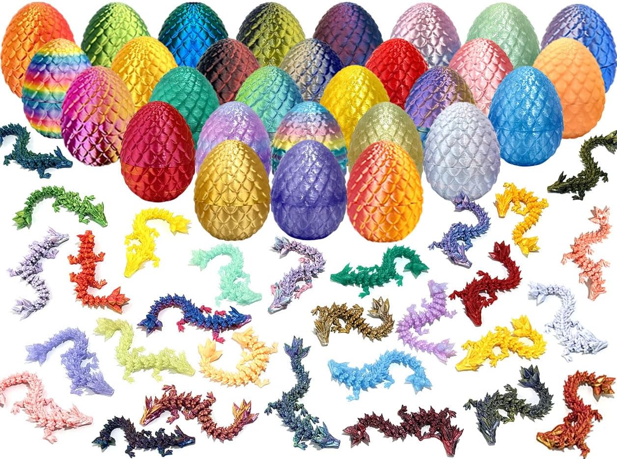 14Pcs 3D Printed Dragon Eggs with Dragon Inside,Mystery Set,Colorful Articulated 3D Dragon,Easter/Birthday Gift/Desktop Toys/Home Decoration
