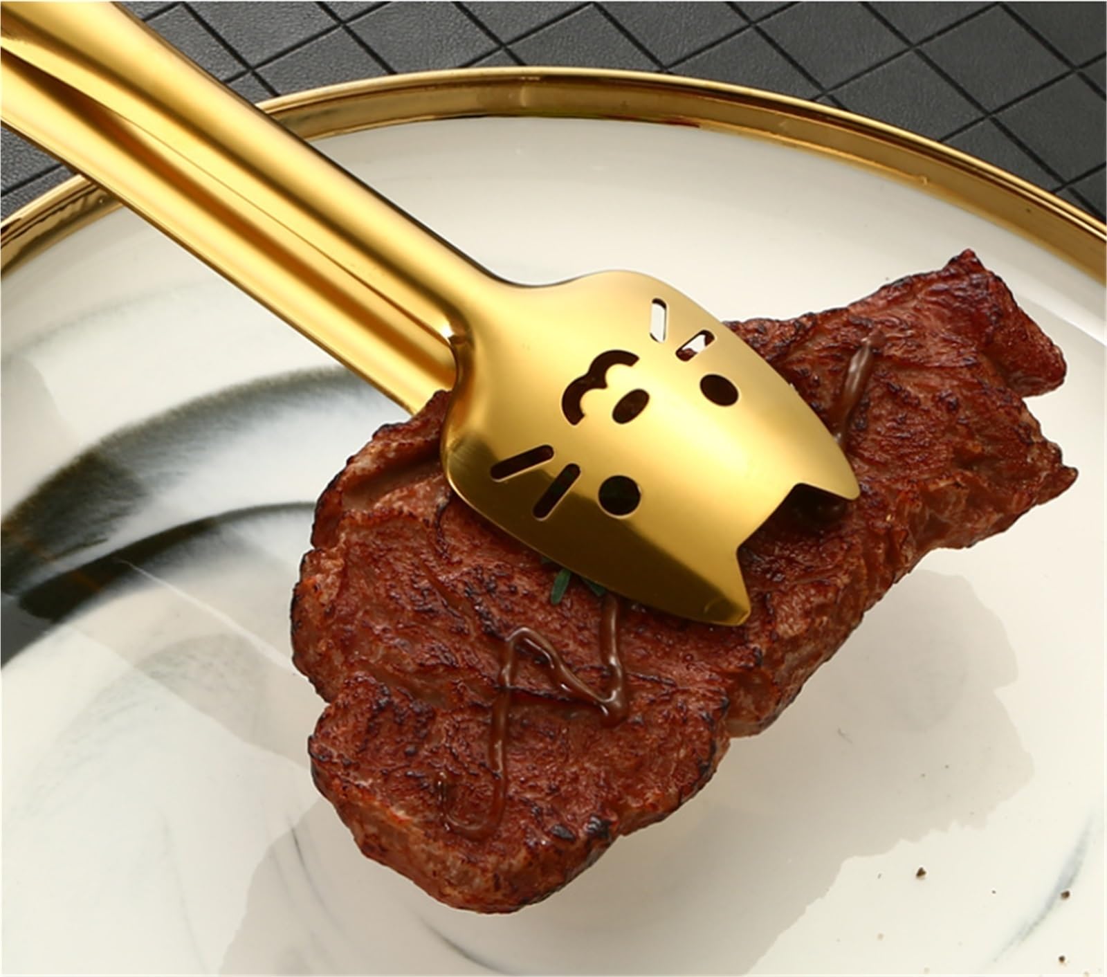 Szczypce Kuchenne Gotowania Szczypce Do Grilla Ze Stali Nierdzewnej Do Mocowania Żywności. Samoobsługowy, Antypoślizgowy Uchwyt Szczypce Do Grillowania(Gold)