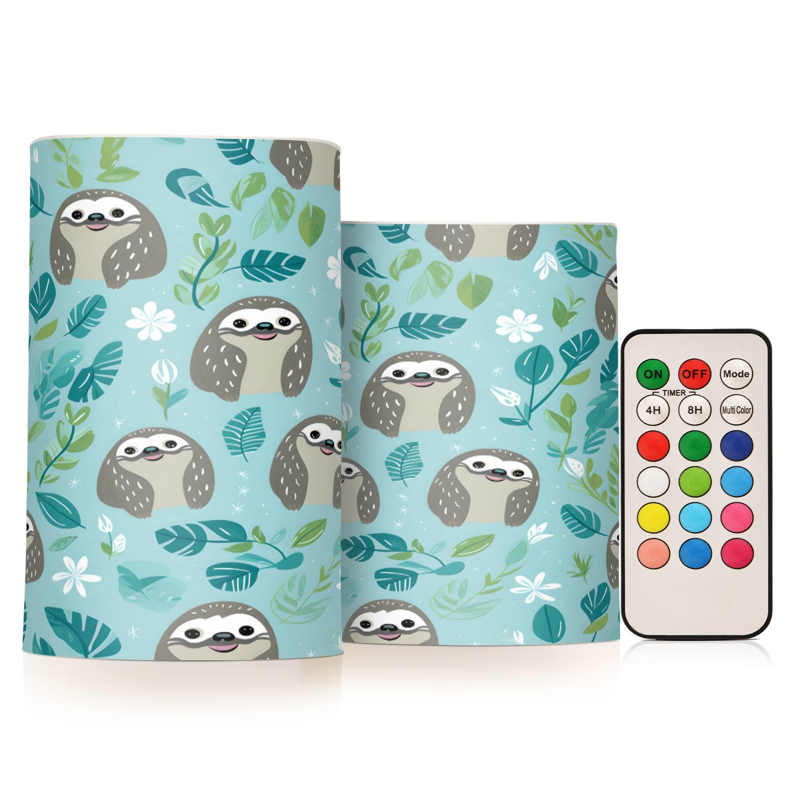 ALAZA Sloth (5) Flickering Flameless Candles Battery Operated with Remote Timer,Tea Light Candles LED Pillar Votive Candles Set of 2 for Outdoor Indoor Decorations