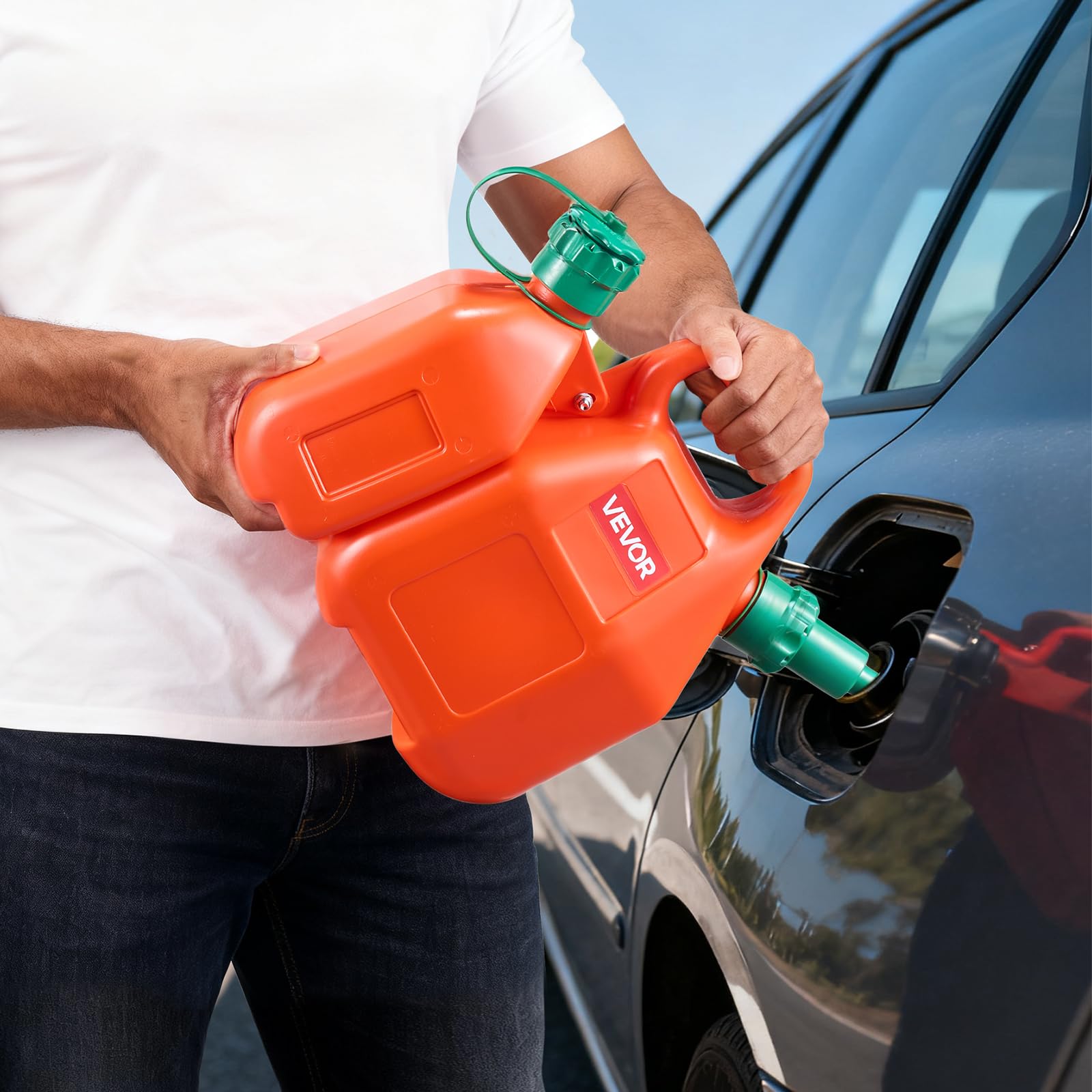 VEVOR Kraftstoffkanister, 6 L Kraftstofftank mit Ausguss & 1,9 L zusätzlichem Ölbehälter, max. Durchflussrate 5,5 L/min, Flüssigkeitsbehälter für die meisten Autos, Motorräder, ATVs & UTVs