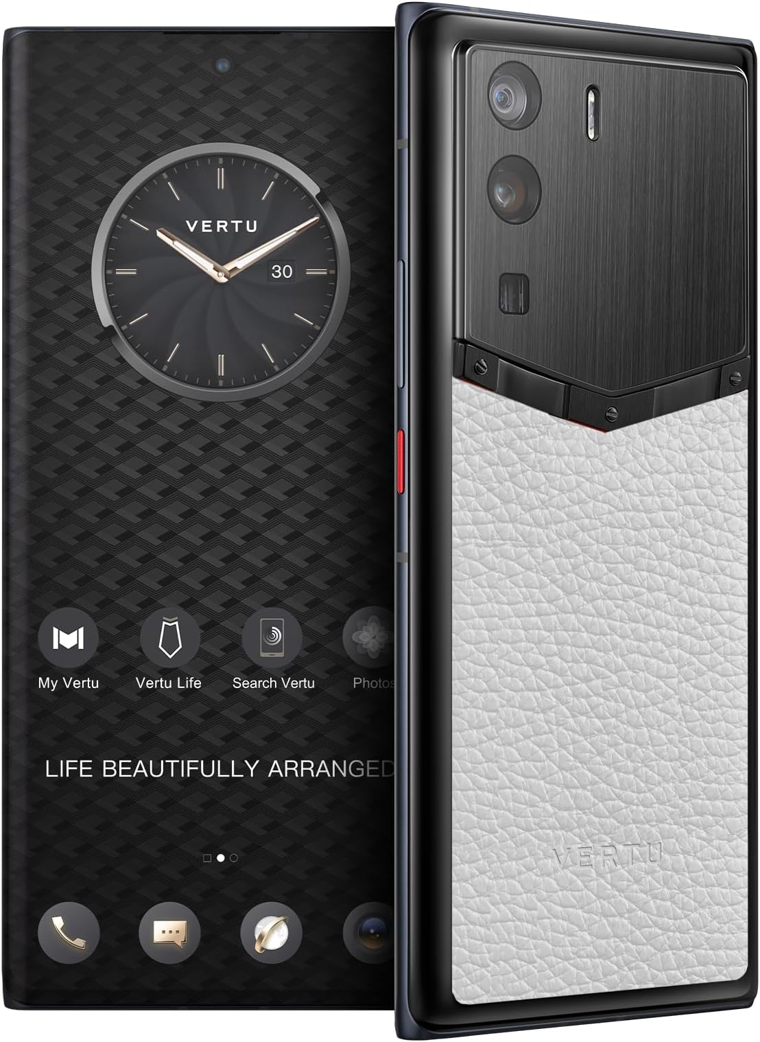 METAVERTU Web 3.0 Calfskin 5G Phone, Unlocked Android Smartphone, Secure Encrypted, Double Systems, 64MP Camera, 144Hz AMOLED Curved Display, Dual SIM, Fast Charge (Full Leather, White, 18G+1T)