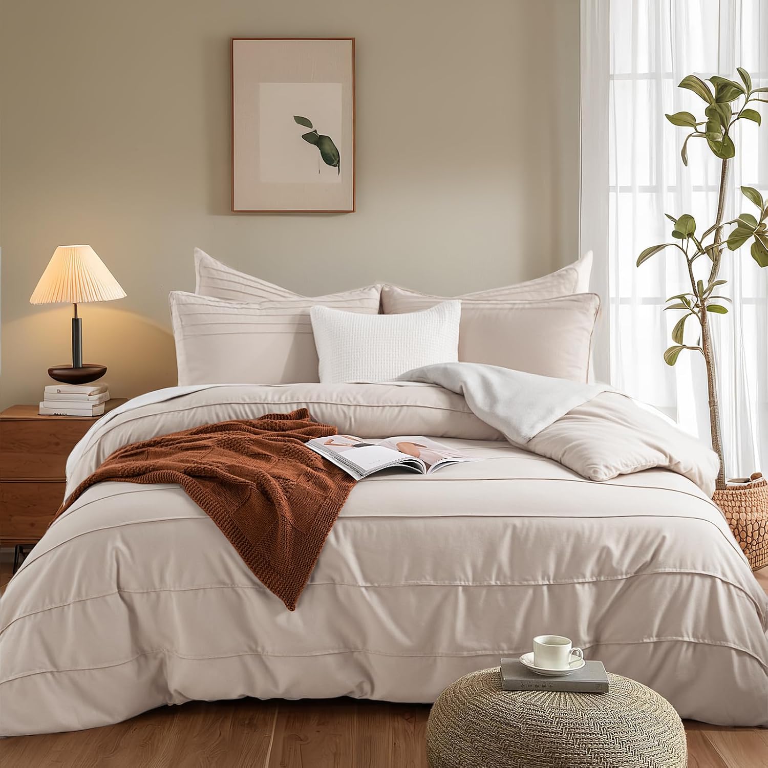 NEXHOME PRO Organic Cotton Duvet Cover Oversize King,Light Taupe image 2