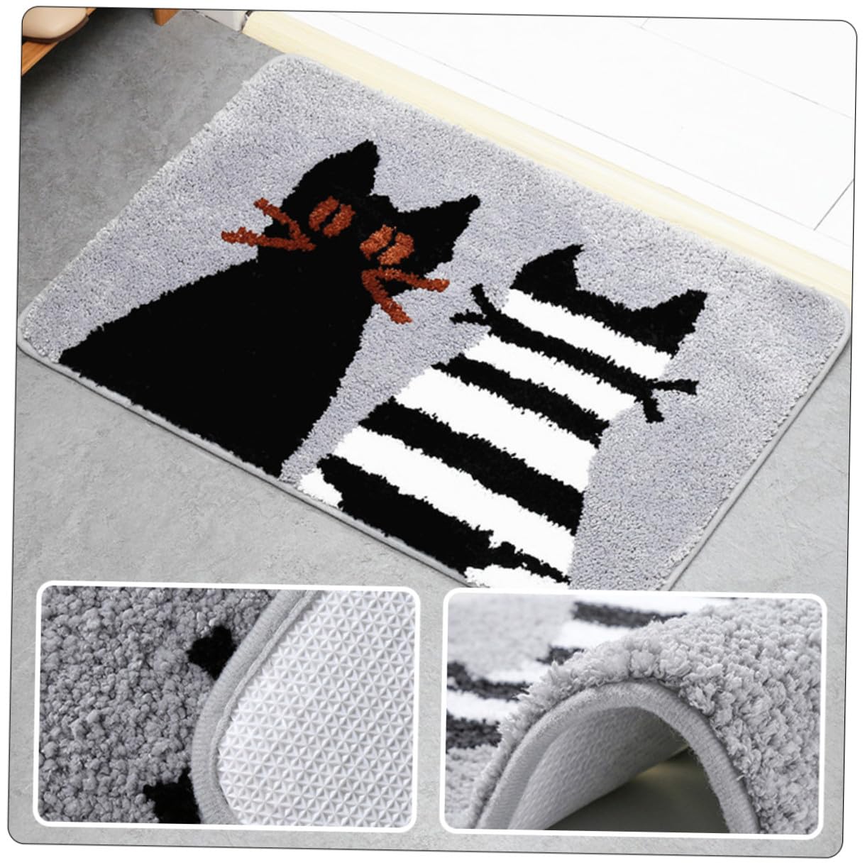 Rutschfester Badezimmerteppich mit Katzenmuster, Wasserabsorbierend