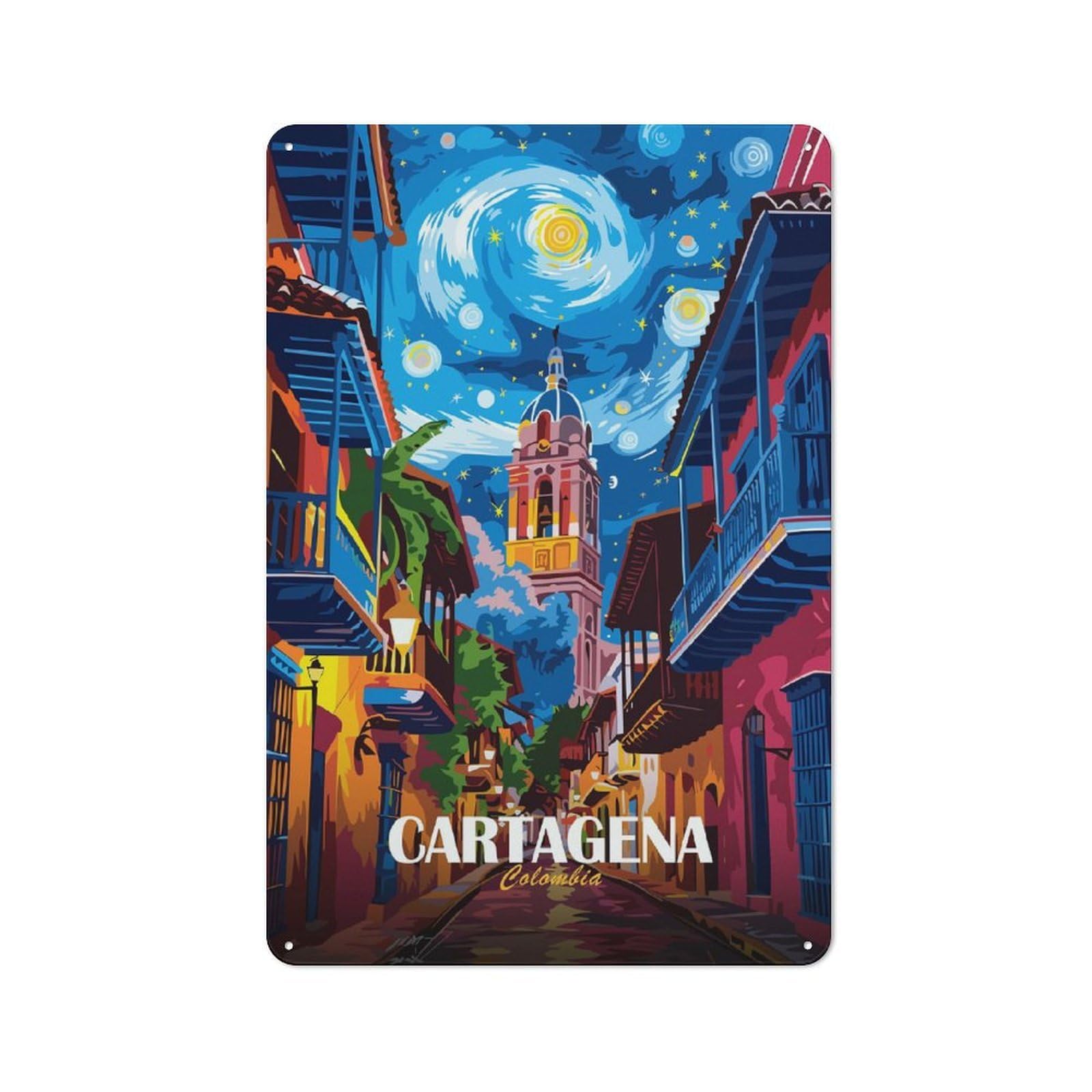 Junmoney Style-23 Cartagena, Colombia Street Scene(2) Retro Metal Wall Decor 30X20cm, Vintage Metal Sign For Cafe, Pub, Workshop Or Home Bar