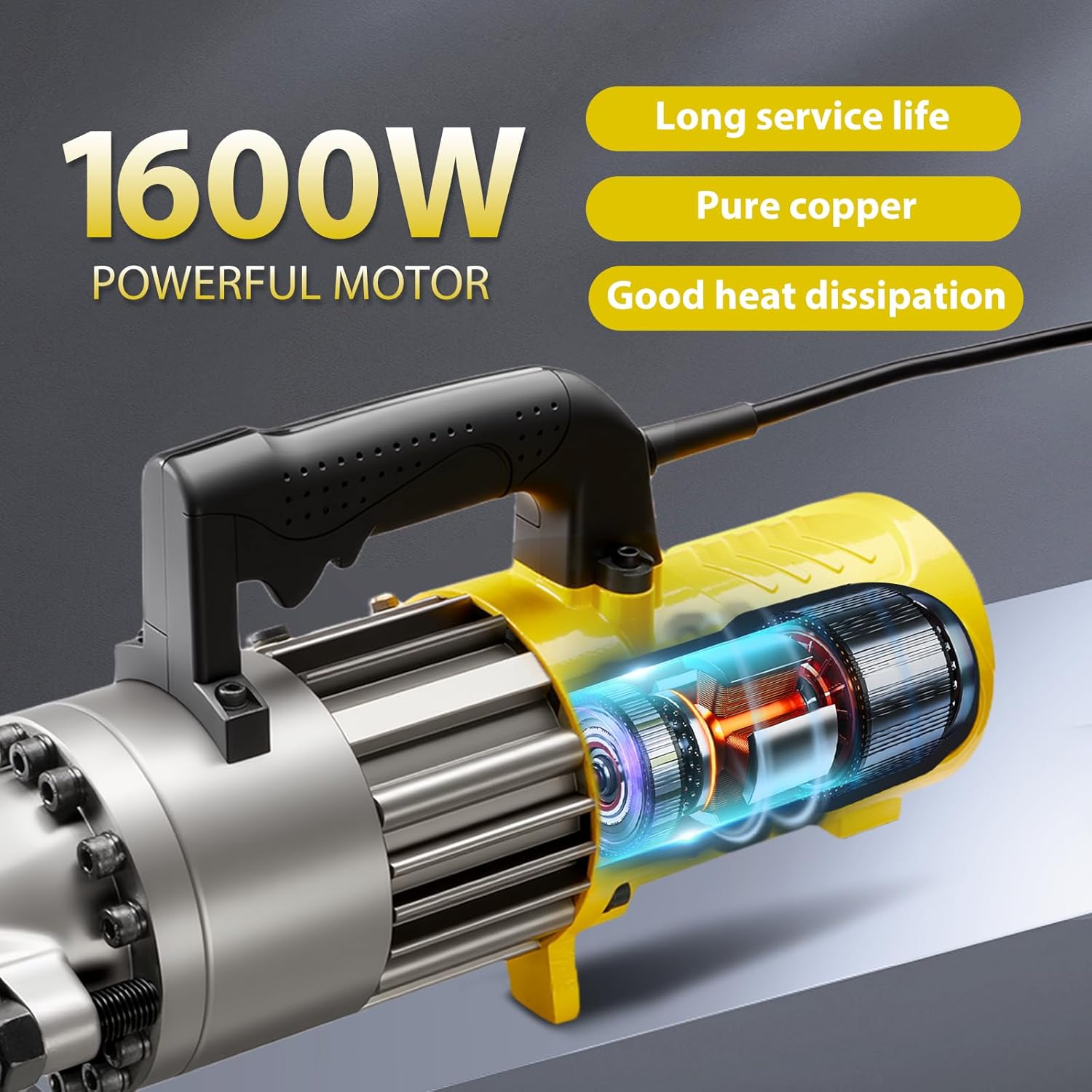 1" Electric Hydraulic Rebar Cutter 2-3S Cutting Speed Portable Rebar Cutter Cutting Rebar 4-25mm #8 1600w 120v/60hz (RC25-Yellow)