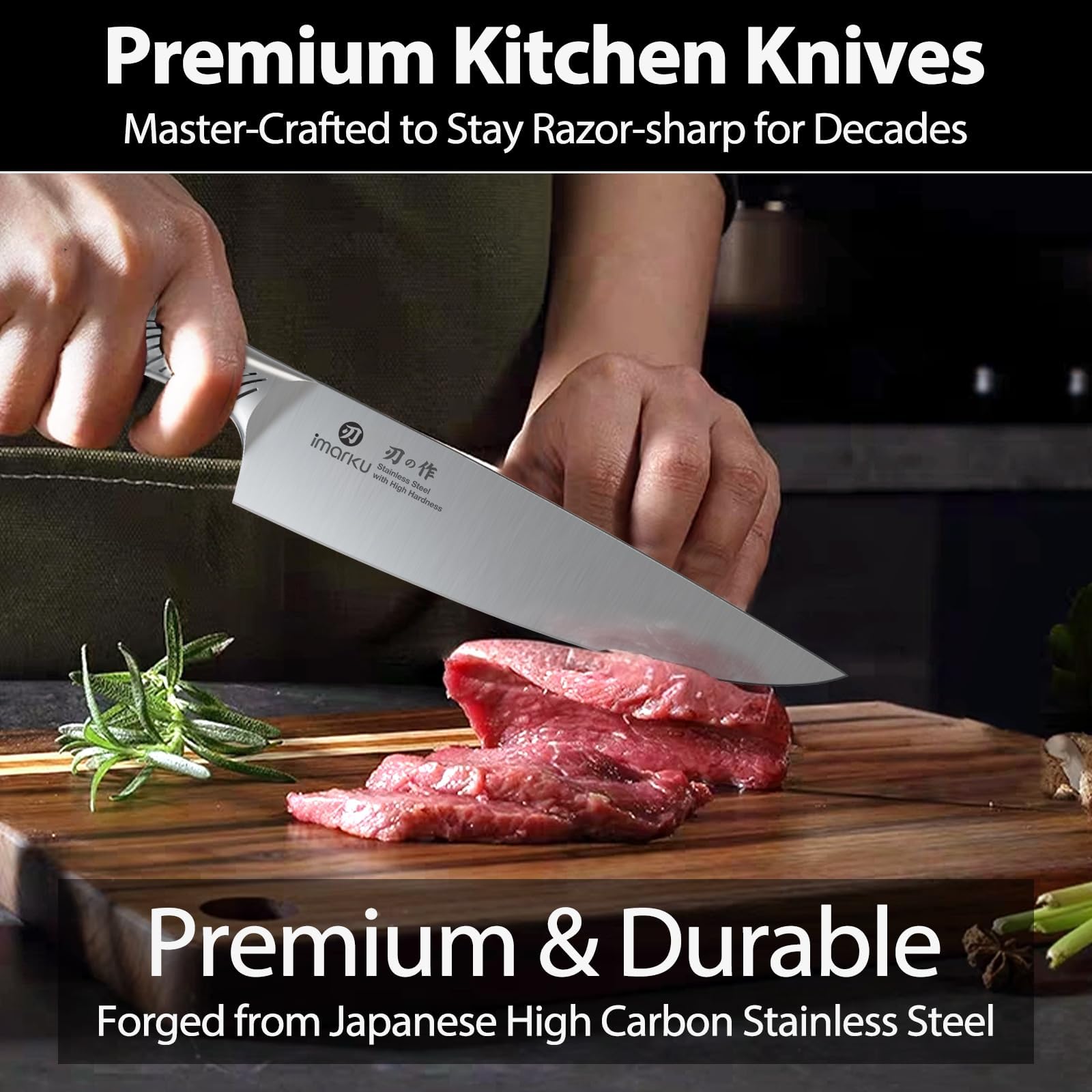 imarku Set Coltelli da Cucina Professionali, 14 Pezzi Coltelli Giapponesi in Acciaio Inossidabile Forgiato, Con Ceppo Coltelli in Legno e Affilatore, Impugnatura Antiscivolo per Cucina Masterchef