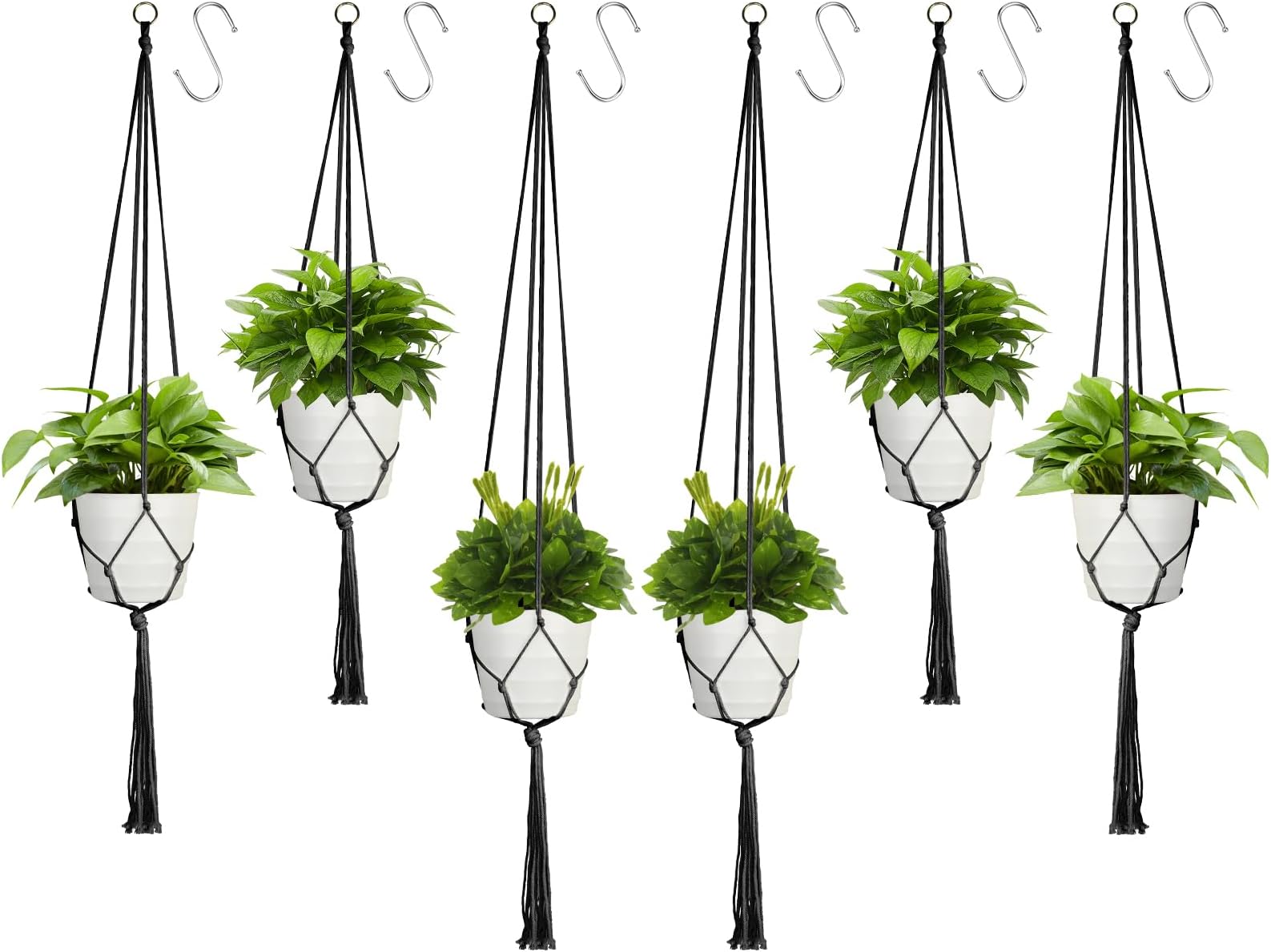 Macrame plant hanger, 6 Pack Black Indoor Outdoor Hanging Planter Flower Pot Basket Hanging Cotton Rope Handmade Wall Hanging Plant Holders (60cm *2, 80CM *2, 100cm*2)