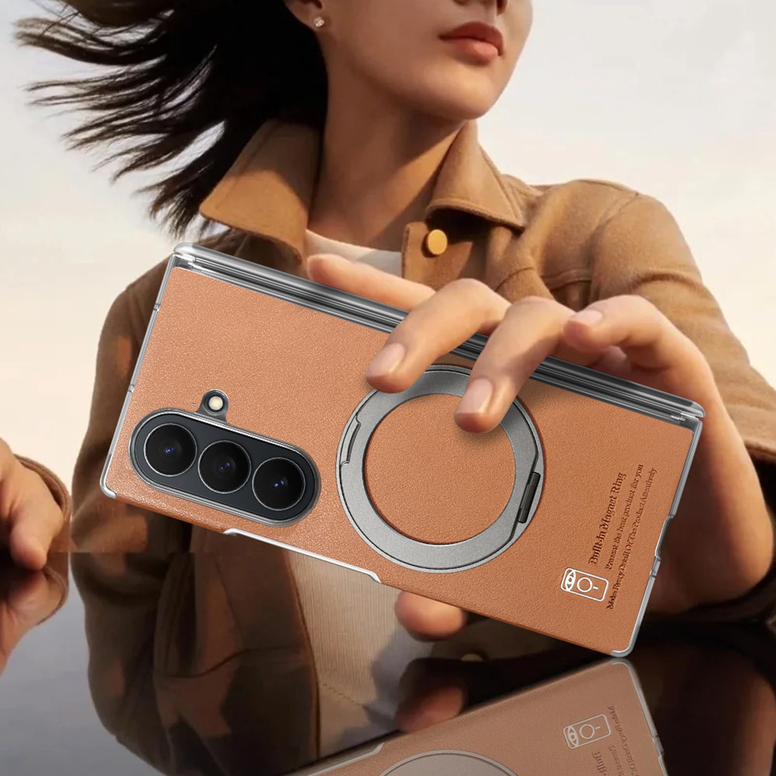 Skórzane etui do Samsung Galaxy Z Fold 7, cienkie etui ochronne na zawiasy, uchwyt pierścieniowy, obsługuje magnetyczne, biznesowe etui ochronne, fioletowe, składane 7