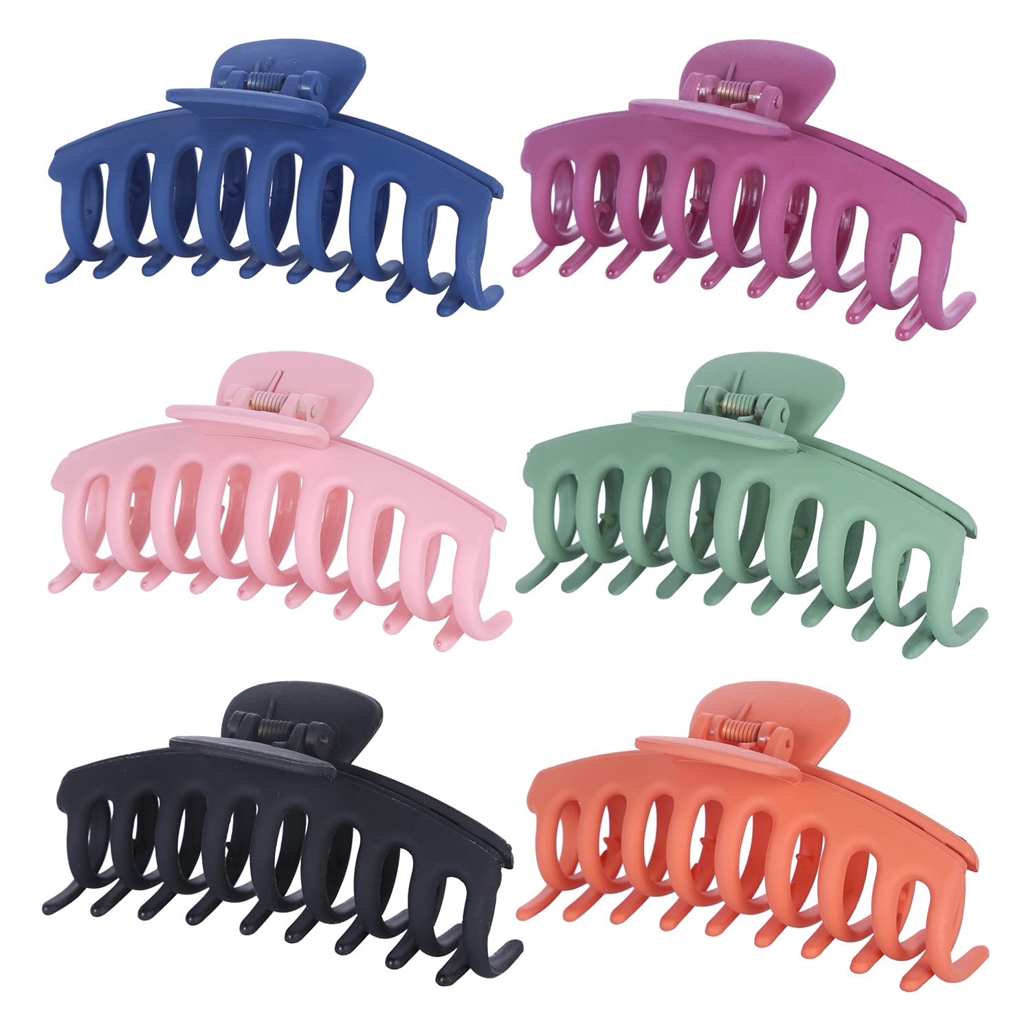 KKC 6 Pcs 6 Color Plastic Large Hair Claw Clips Matte Nonslip Hair Claw Clips Fashion Strong Hold Hair Clips for Thick Hair for Women Girls