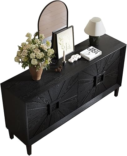 Miniatura 276 de Aparador moderno y elegante con patas y asas de metal dorado y estante ajustable, mesa consola clásica de 60 pulgadas, mesa de sofá, mesa de entrada