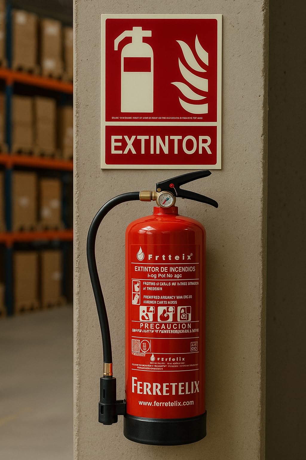 Ferretelix® Extincteur à poudre ABC 6 Kg avec support de fixation Norme CE Fecha de fabricacion 2026