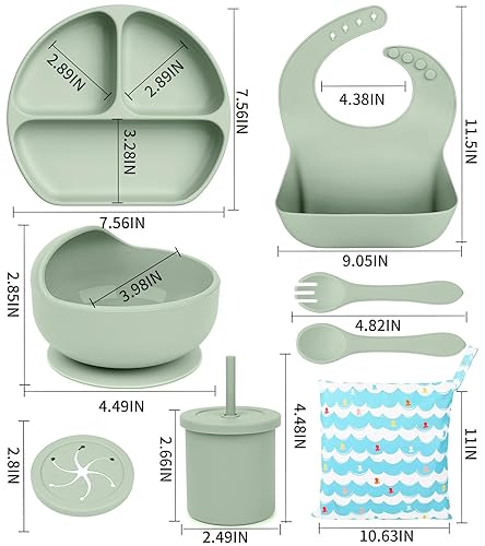 Miniatura 2 de Suministros de destete LED para bebés, juego completo de alimentación de silicona sin BPA, 8 piezas de suministros para comer con ventosa y platos