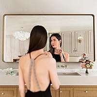 Vista 30 de LOAAO - Espejo de baño con marco de metal negro de 24x36 pulgadas, espejo rectangular redondeado para pared, espejo mate de tocador de baño