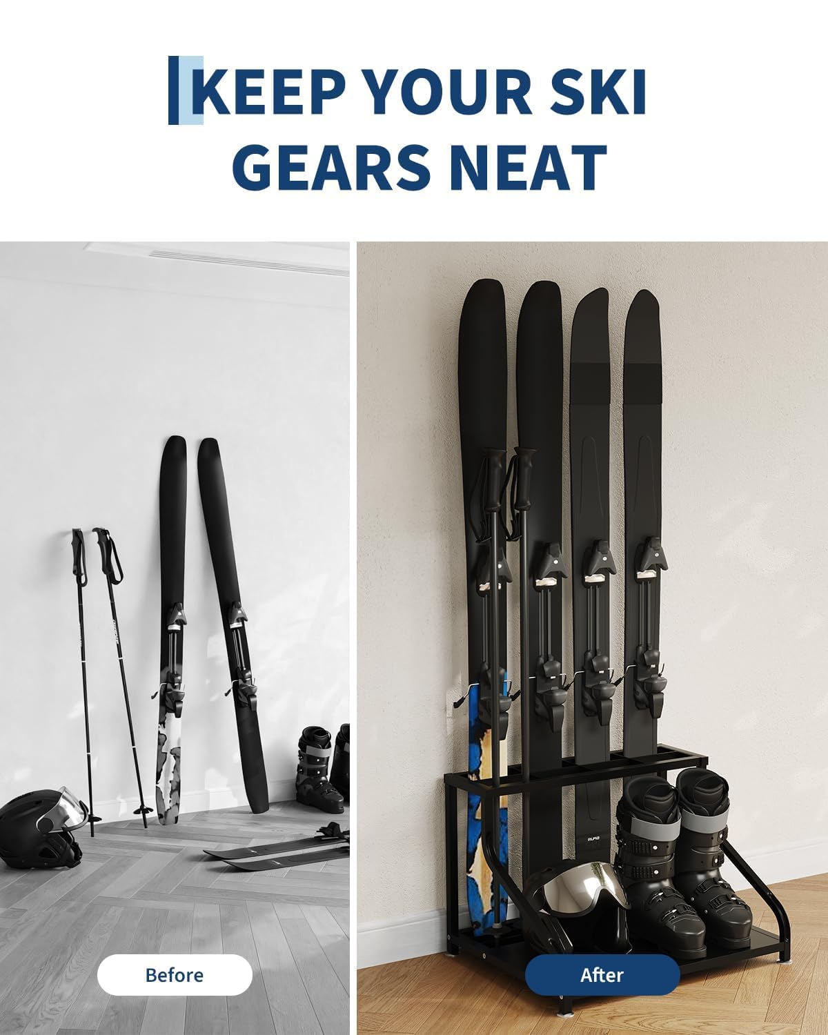 Support à Skis Autoportant Robust - Rack De Rangement Pour Équipement De Ski Avec Espace Pour Skis, Chaussures Et Casques - Organisateur Polyvalent Pour Garage Et Sous-Sol