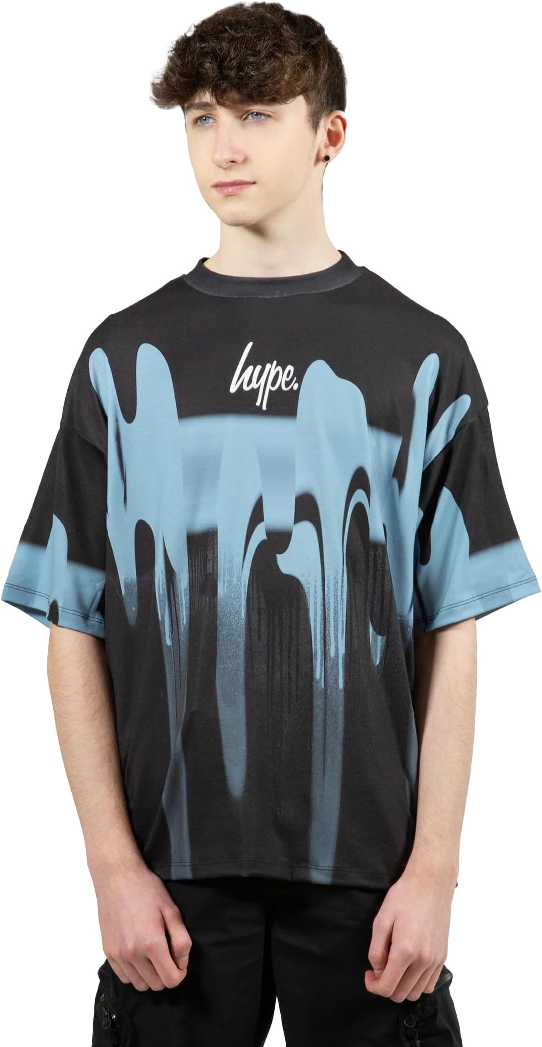 hypeBoys Multi Blue Blur Paint Small Script T-Shirt