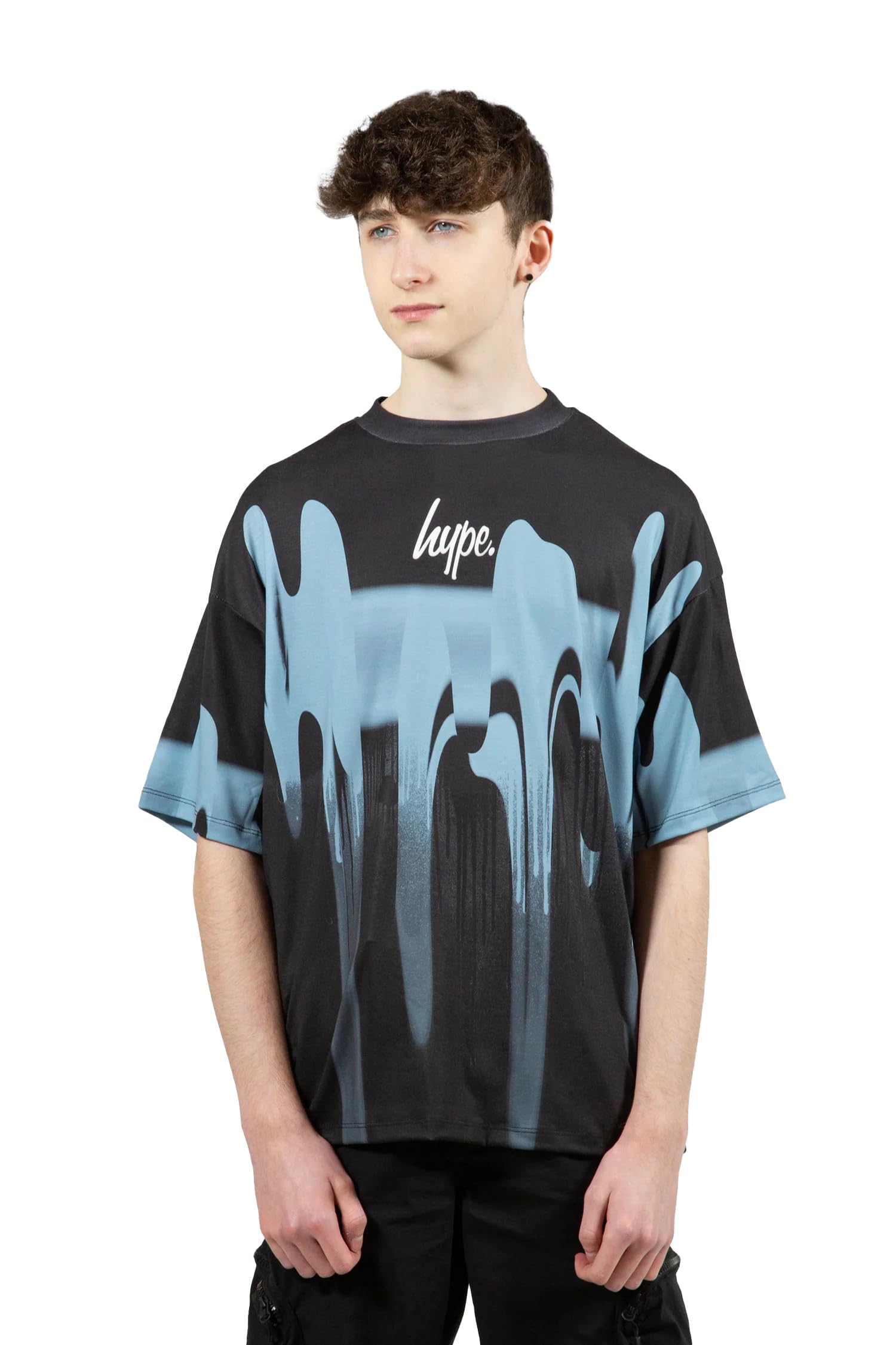 hypeBoys Multi Blue Blur Paint Small Script T-Shirt