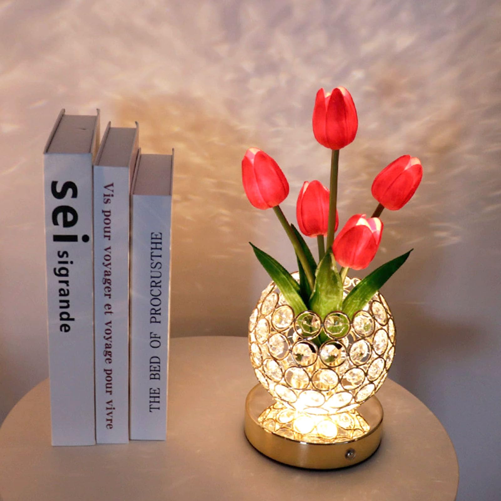 Lampka nocna LED z czerwonym tulipanem lampa biurkowa z ładowaną przez USB, 3 tryby, sterowanie dotykowe, romantyczne oświetlenie dekoracyjne do sypialni, romantyczna dekoracja stołu, wystrój hotelu