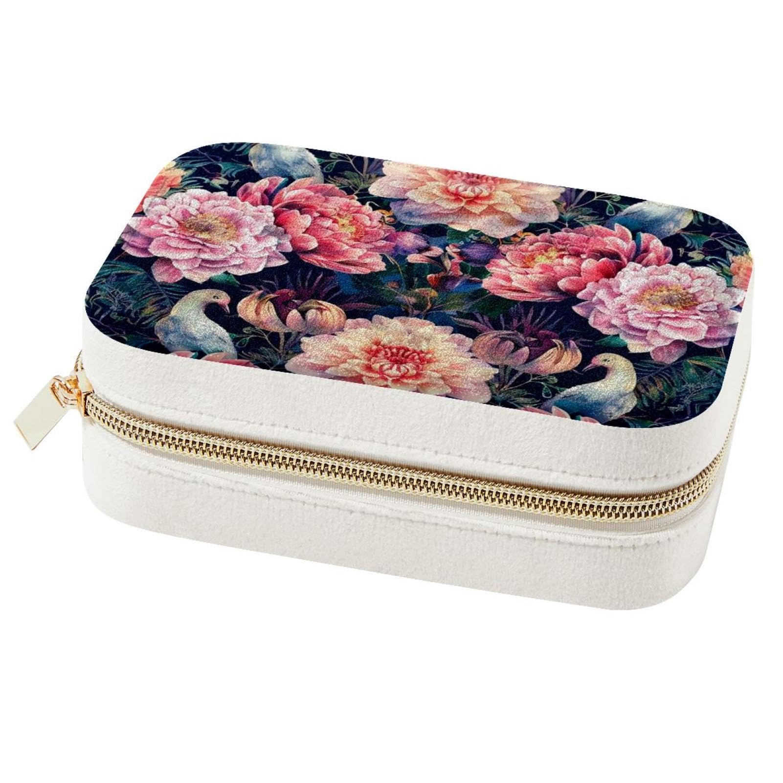 Boîte à bijoux de voyage portable rose pour bague, collier et boucles