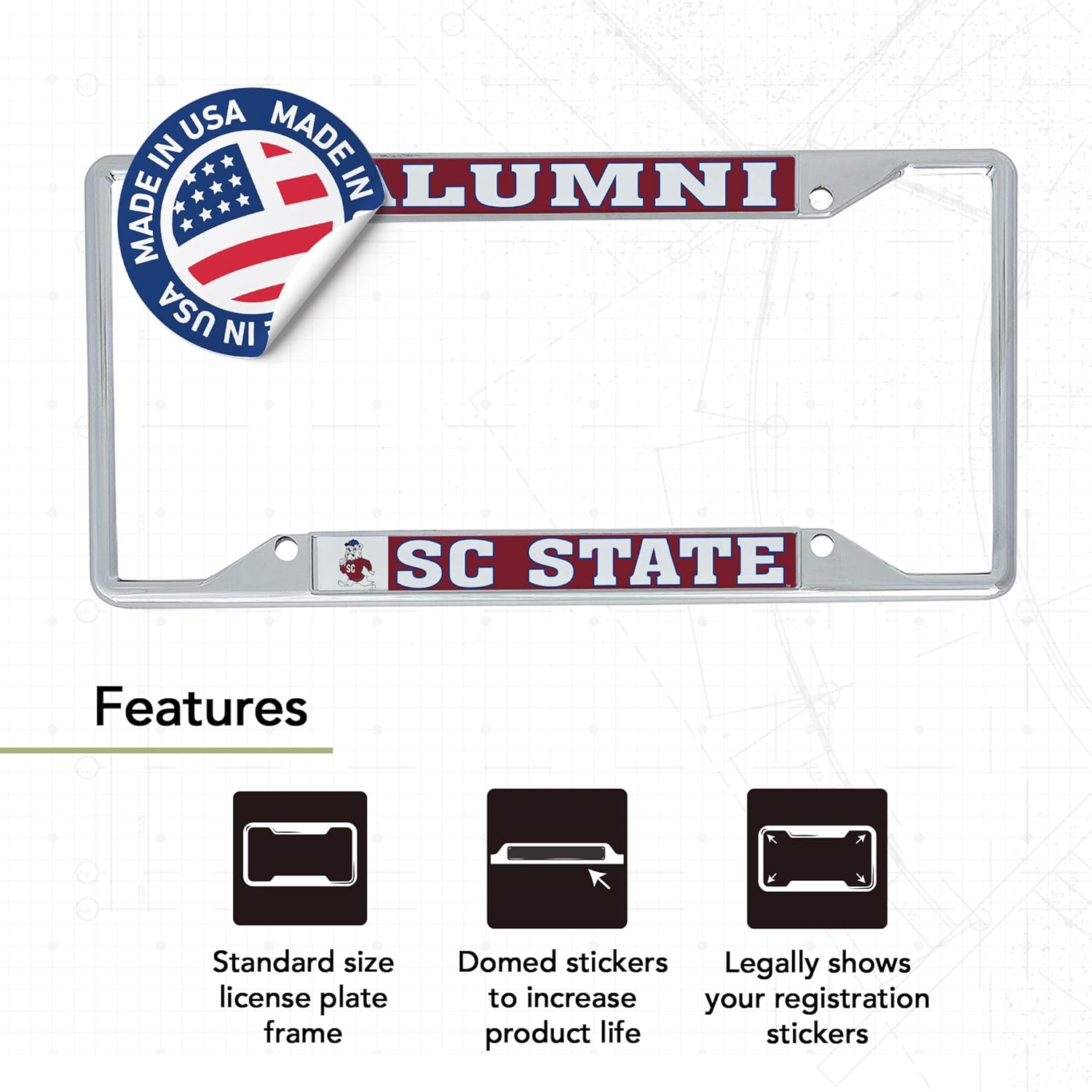 Desert Cactus South Carolina State University Car Accessories Metal License Plate Frame and Sticker for Front or Rear of Car (Sticker Frame Combo - Alumni)