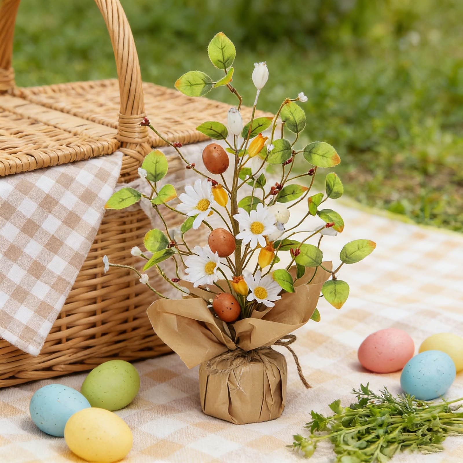 Huevo de Pascua de flores de primavera con centro de mesa floral para el hogar