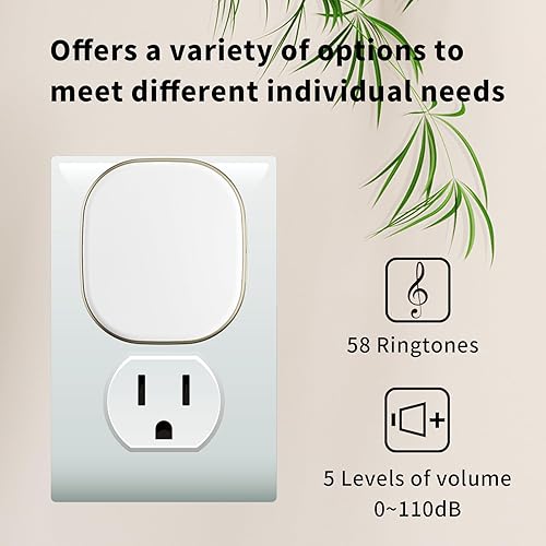 Miniatura 9 de HUAZHENQI-GH Timbre inalámbrico, timbre inalámbrico para el hogar, fácil de instalar, 5 ajustes de volumen, 58 campanillas, rango de uso de 1000