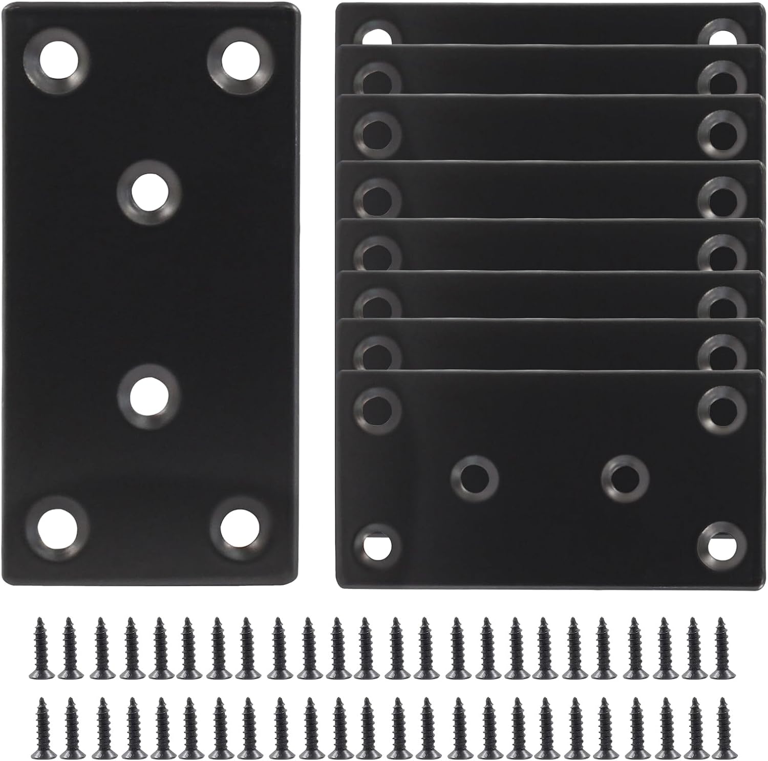 Bonsicoky 8 Pcs Flat Straight Brace Brackets - Black Fixing Mending Joining Plates Shelf Support Repair Plate for Furniture, Shelves, Cabinet with Screws - 3.15" x 1.5" + 2.4" x 1.5"