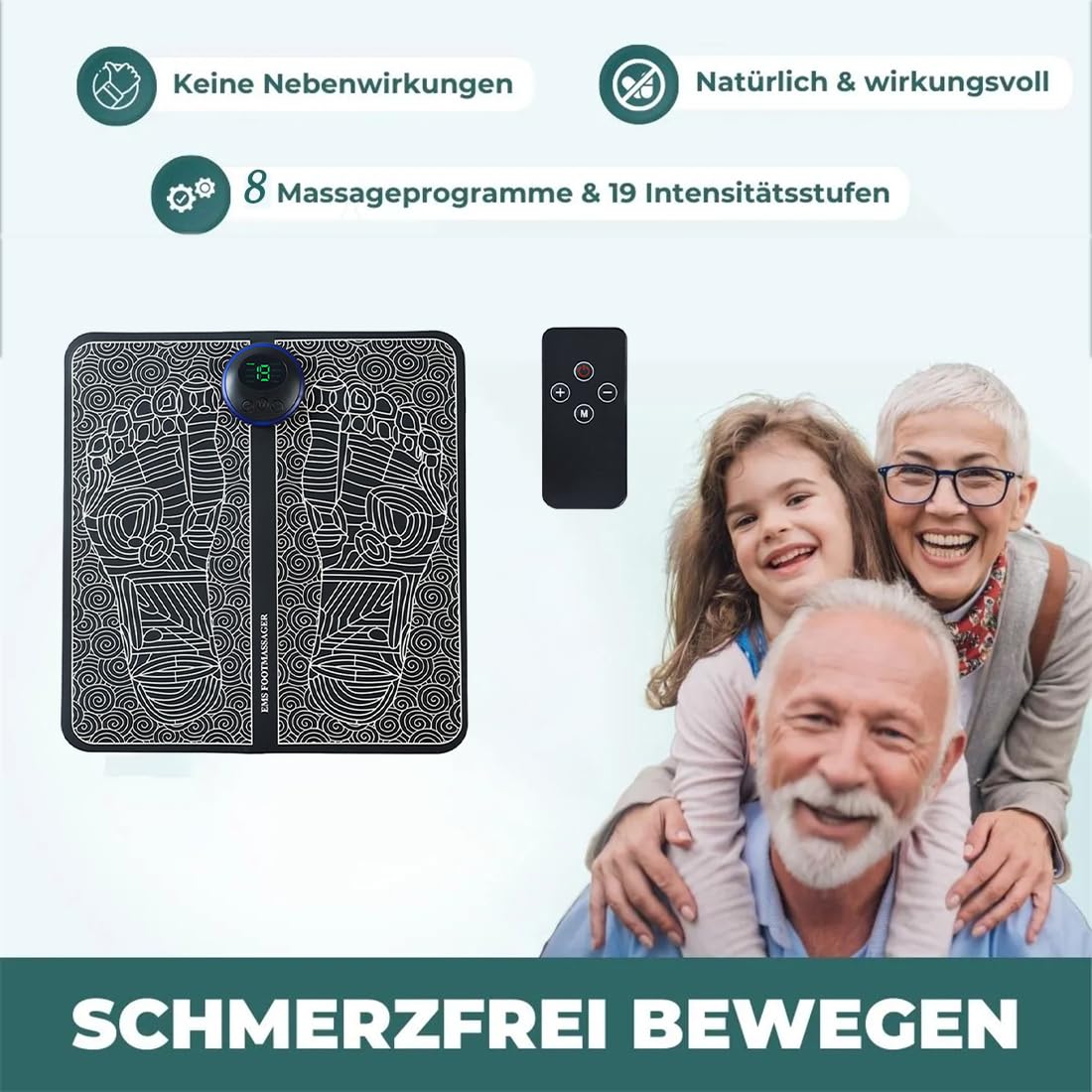 Elektrisches Fußmassagegerät – NMES-Technologie für schnelle Schmerzlinderung in 15 Min | 8 Programme & 19 Intensitätsstufen | Zuhause & nach Sport | Für müde, geschwollene Beine & Neuropathie