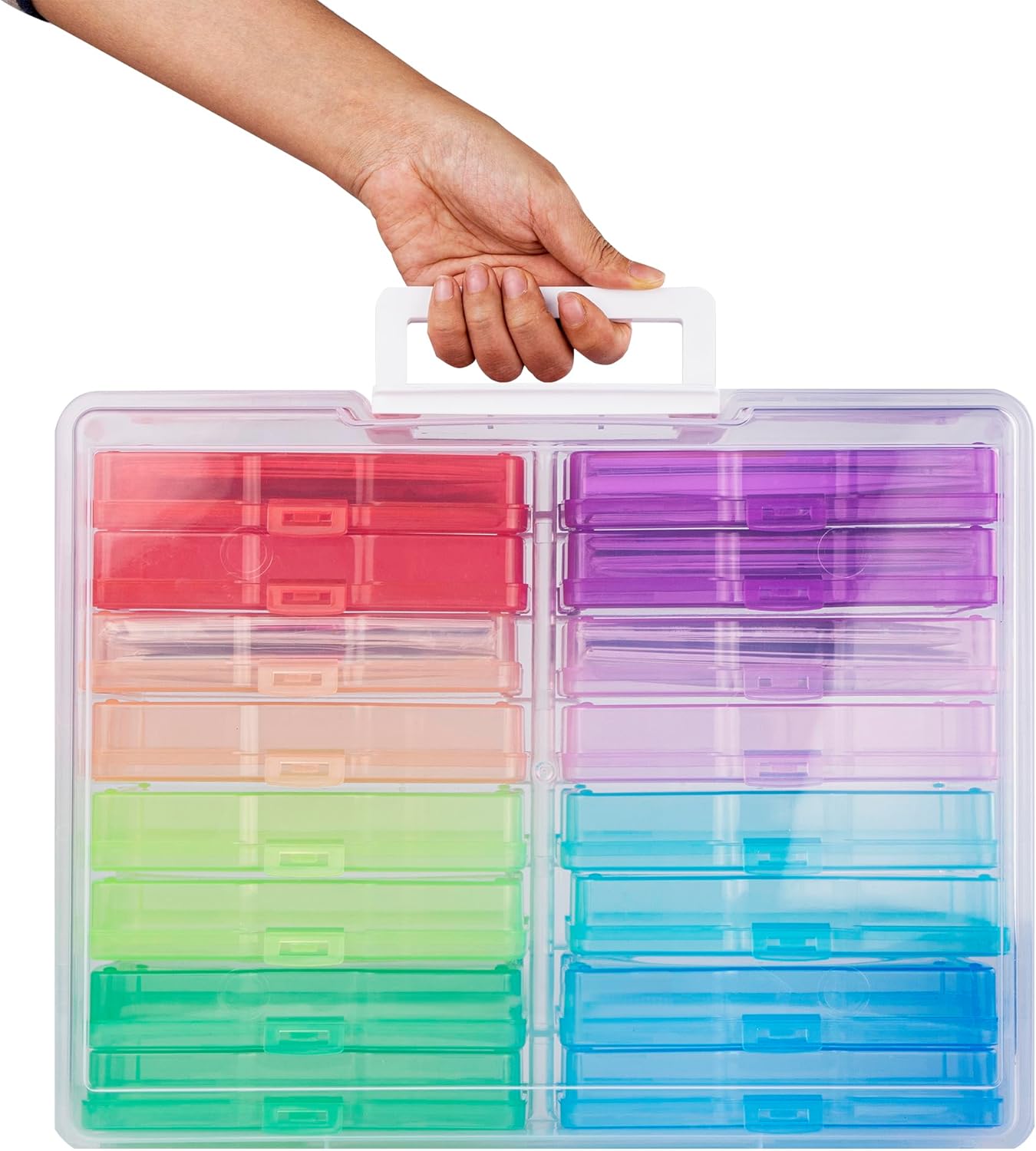 4×6 Photo Storage Box,Plastic photo keeper With 16 inner 4×6inch photo cases,Card Organzier Craft Storage box for pictures,stamps,seeds (Large Colorful)