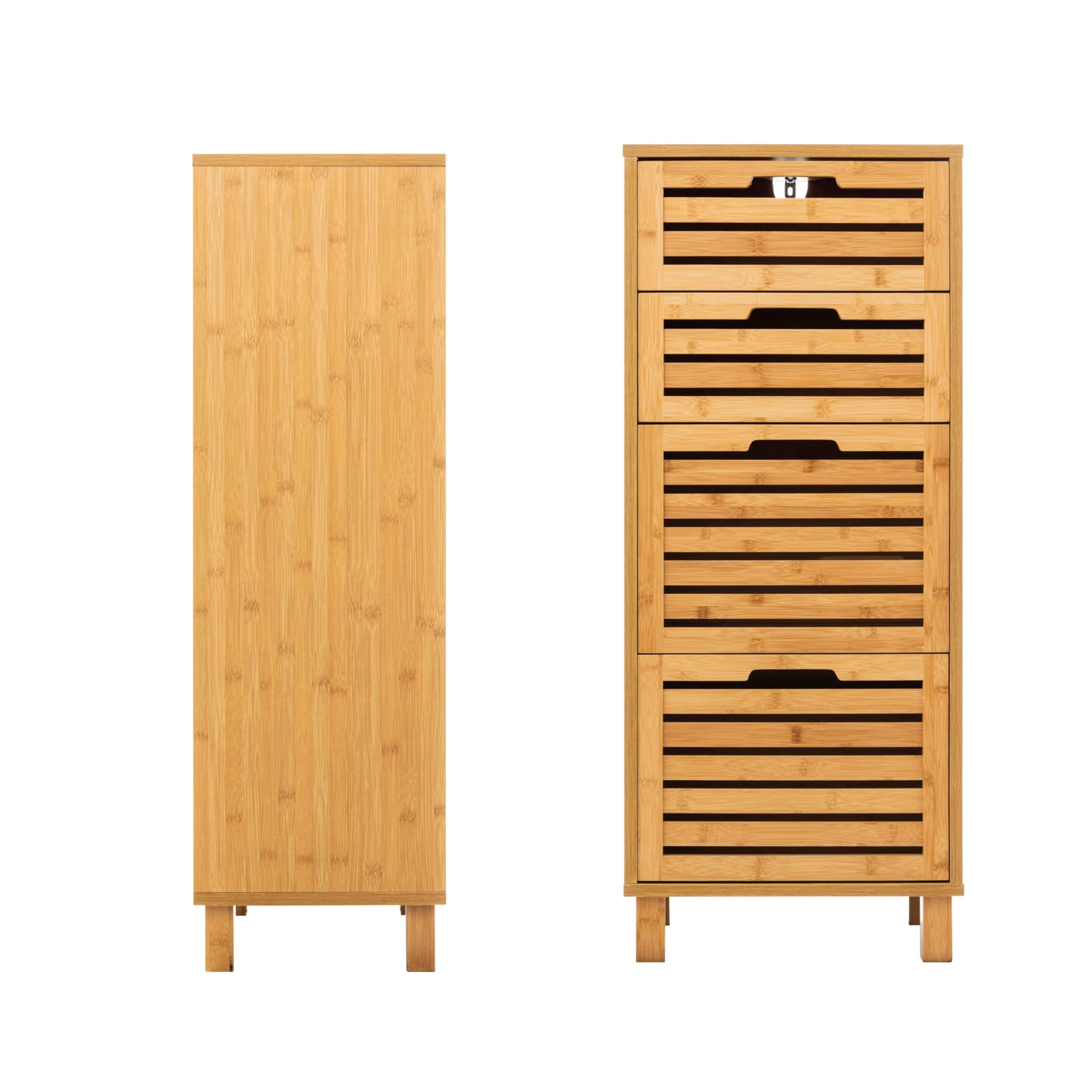 Miroytengo Cajonera Auxiliar 4 Cajones Sicela Marrón 40x98x30cm en Bambú, Diseño Moderno y Funcional, Almacenamiento Óptimo, para Cualquier Estancia