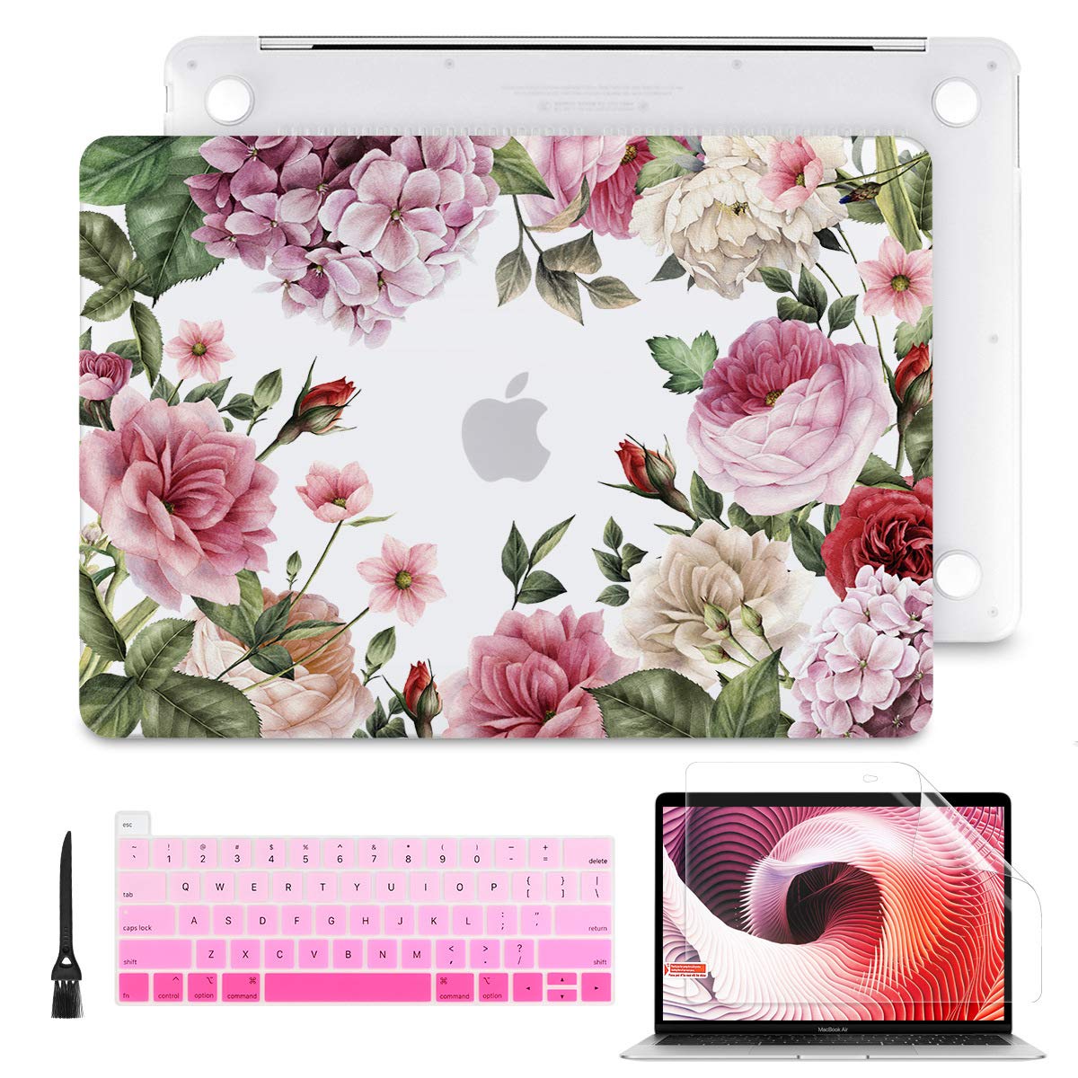 Batianda Hard Case for MacBook Pro 13" 2020 Release A2289/A2251 Printing Rubberized Hard Shell Case Cover+Keyboard Cover + Screen Protector for NewMacBook Pro 13 Inch Touch Bar, Colorful Flower-White