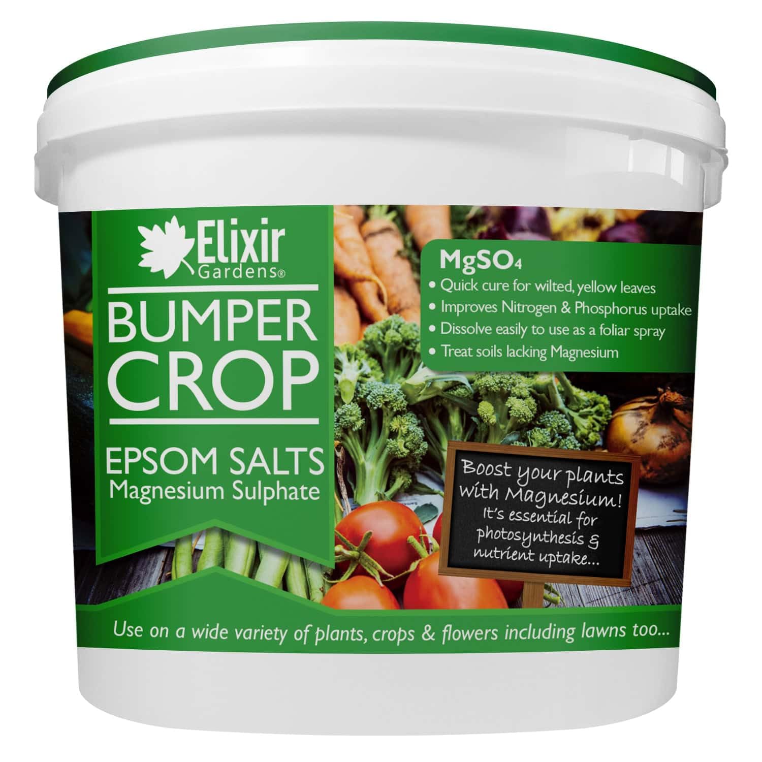 Elixir Gardens Magnesium Sulphate Epsom Salts | Ready To Use Gardening Fertiliser MgSo4 | 15kg Tub | 100g - 25kg
