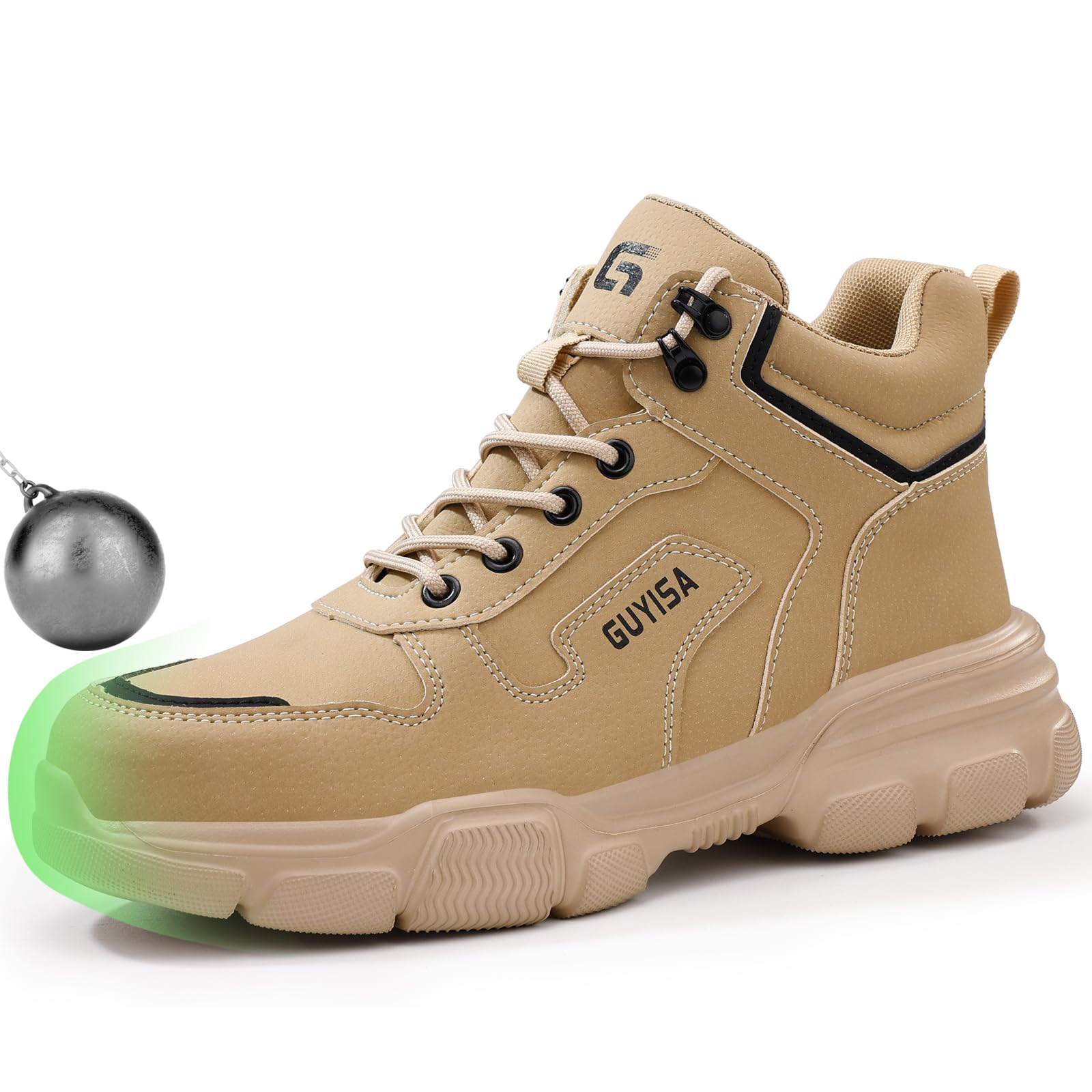 Light Steel Toe Boots for Men Comfortable Work Boots for Warehouse | Lightweight Safety Boots with Puncture Resistant Midsole, Protective Work Boots for Warehouse Factory Black