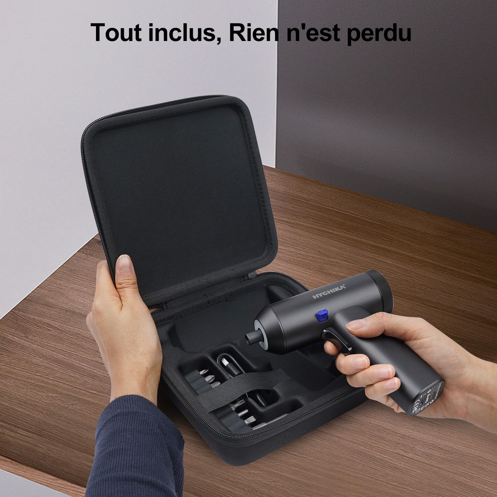 HYCHIKA Tournevis Électrique Sans Fil 6 Nm,2200mAh Compacte Perceuse Visseuse 7 Réglages,Rechargeable USB avec Écran LED,Mini Visseuse Dévisseuse Kit,Embouts pour Réparation Électronique,et Maison