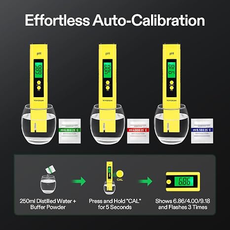 VIVOSUN Digital pH Meter, 0.01pH High Accuracy Pen Type pH Tester for Hydroponics, Household Drinking, Pool and Aquarium, Yellow, UL Certified