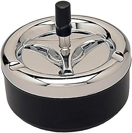LuckyStone Black Round Metal Push Down Cigarette Ashtray w/Spinning Tray - 4