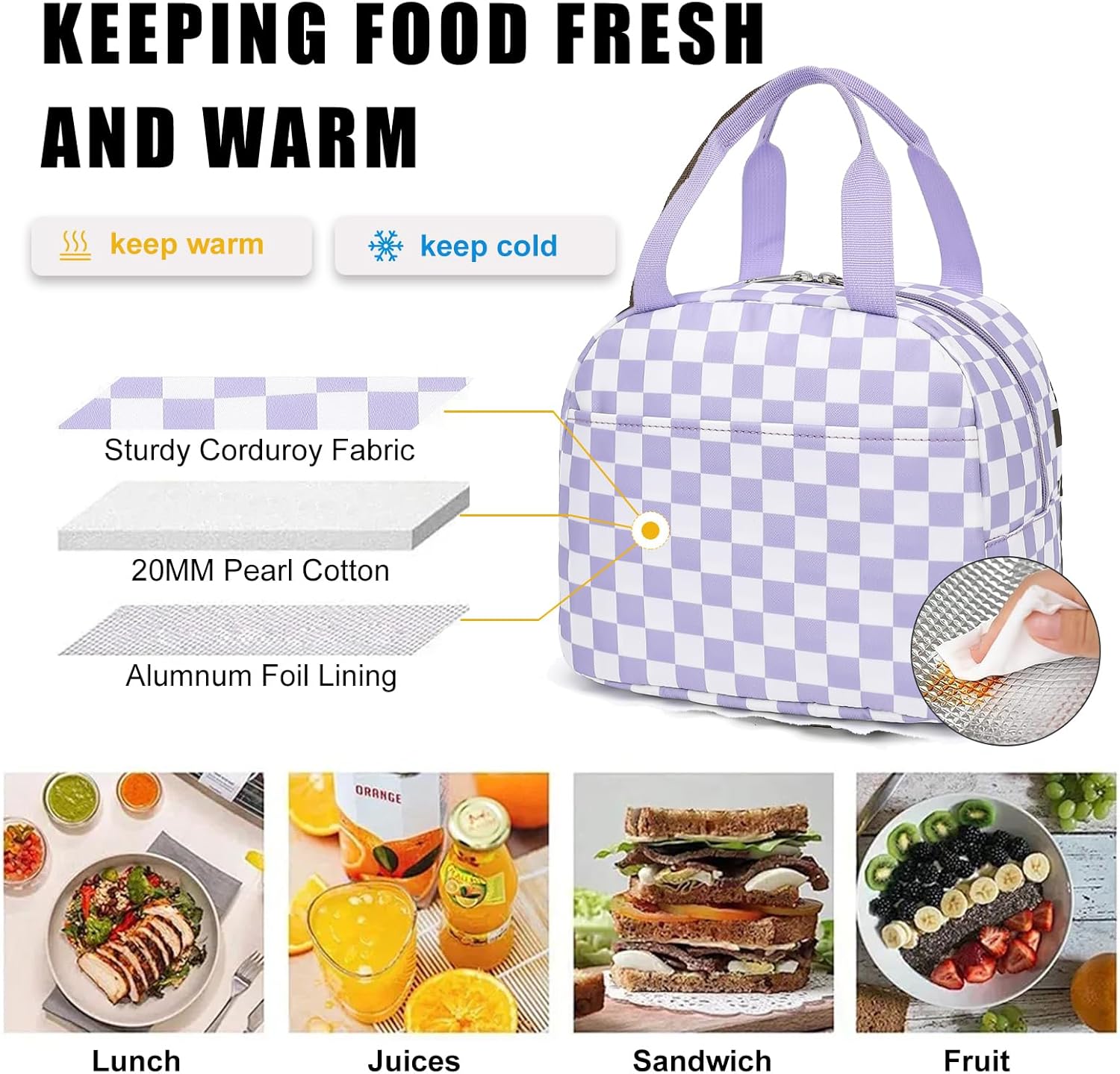 Girls School Backpack Set - Teens Kids School Bag Bookbag with Lunch Box Pencil Case for Elementary Middle School (Checkered Purple)