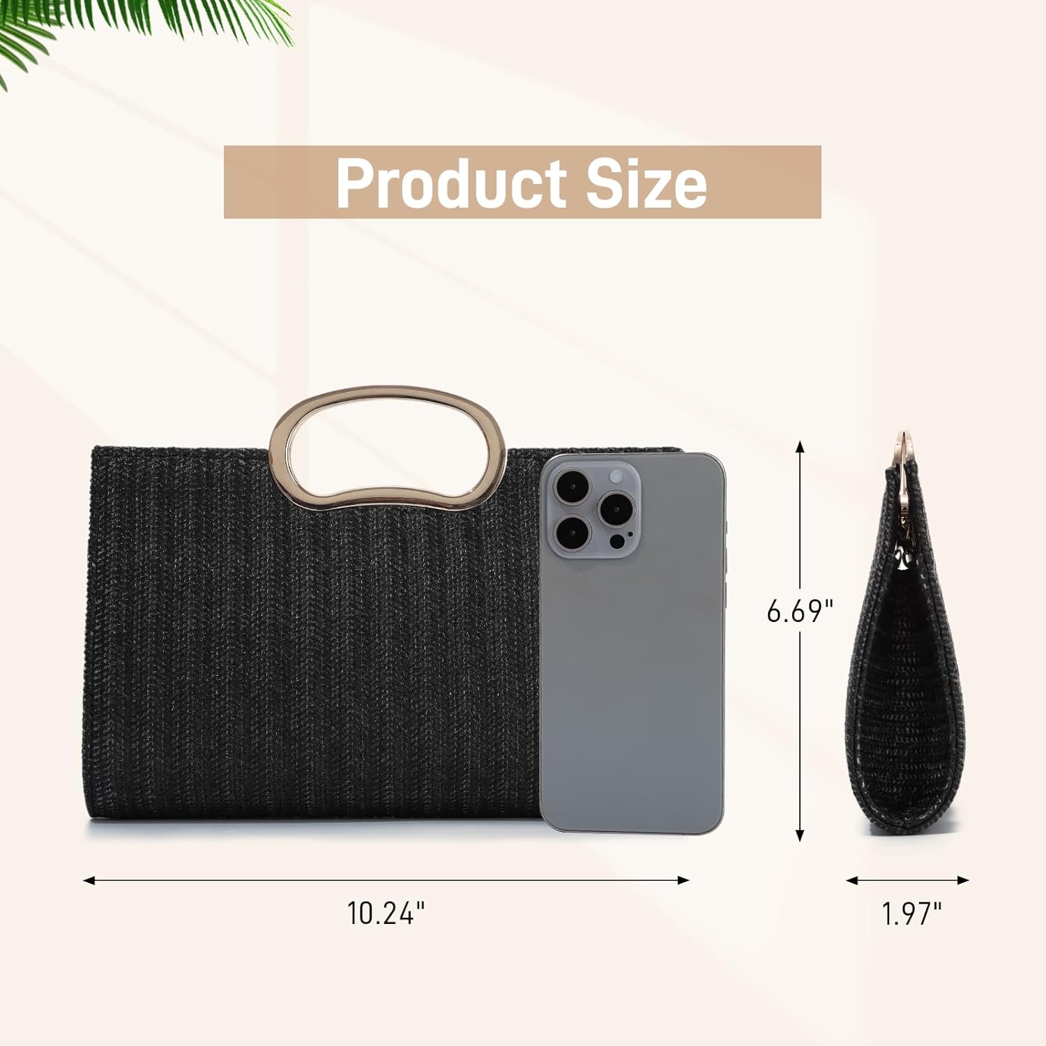 Emprier Top Handle Straw Clutch for Women Summer Straw Evening Bags Woven Raffia Beach Purses - Image 4