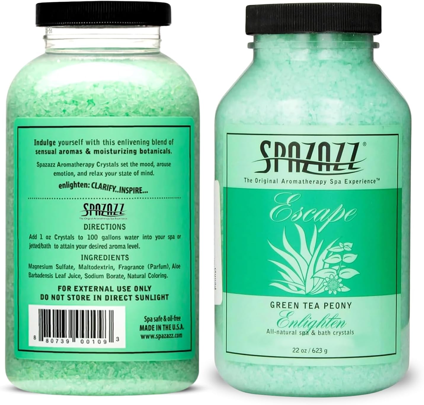 Spazazz Hot Tub Aromatherapy Crystals – Green Tea Peony 22oz-2 Pack – Spazazz Aromatherapy Hot Tub Spa Soak for Hot Tubs & Bathtubs – Premium Spa Crystals - Safe for All Equipment