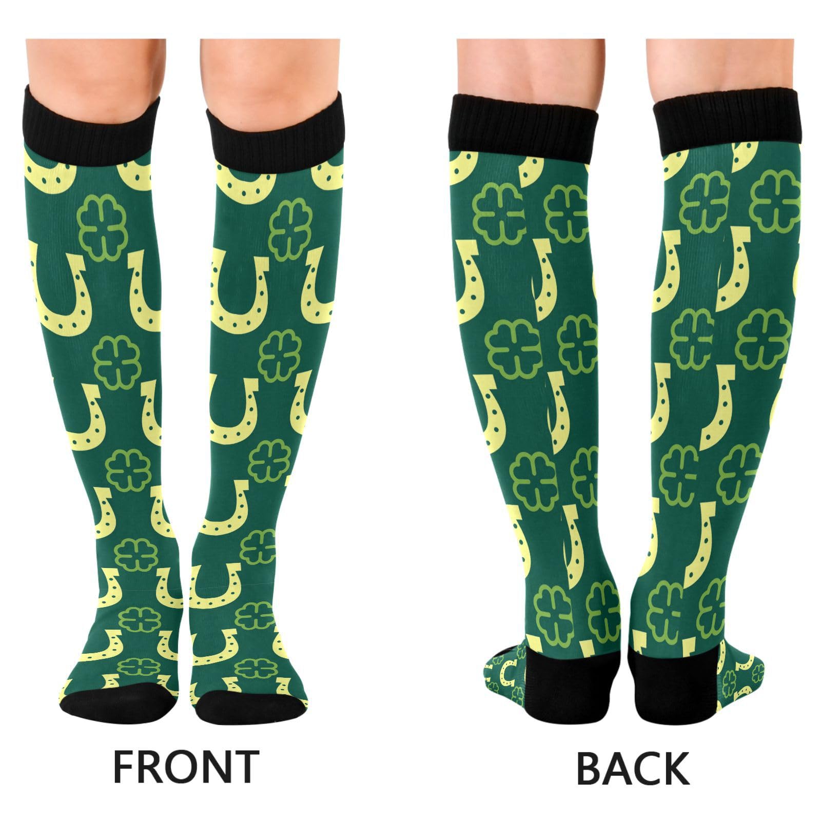 Dussdil Good Luck Patrick Day Horseshoe Clover Compression Socks for Women Men Christmas Circulation Long Knee Socks for Winter Warm Stockings Socks