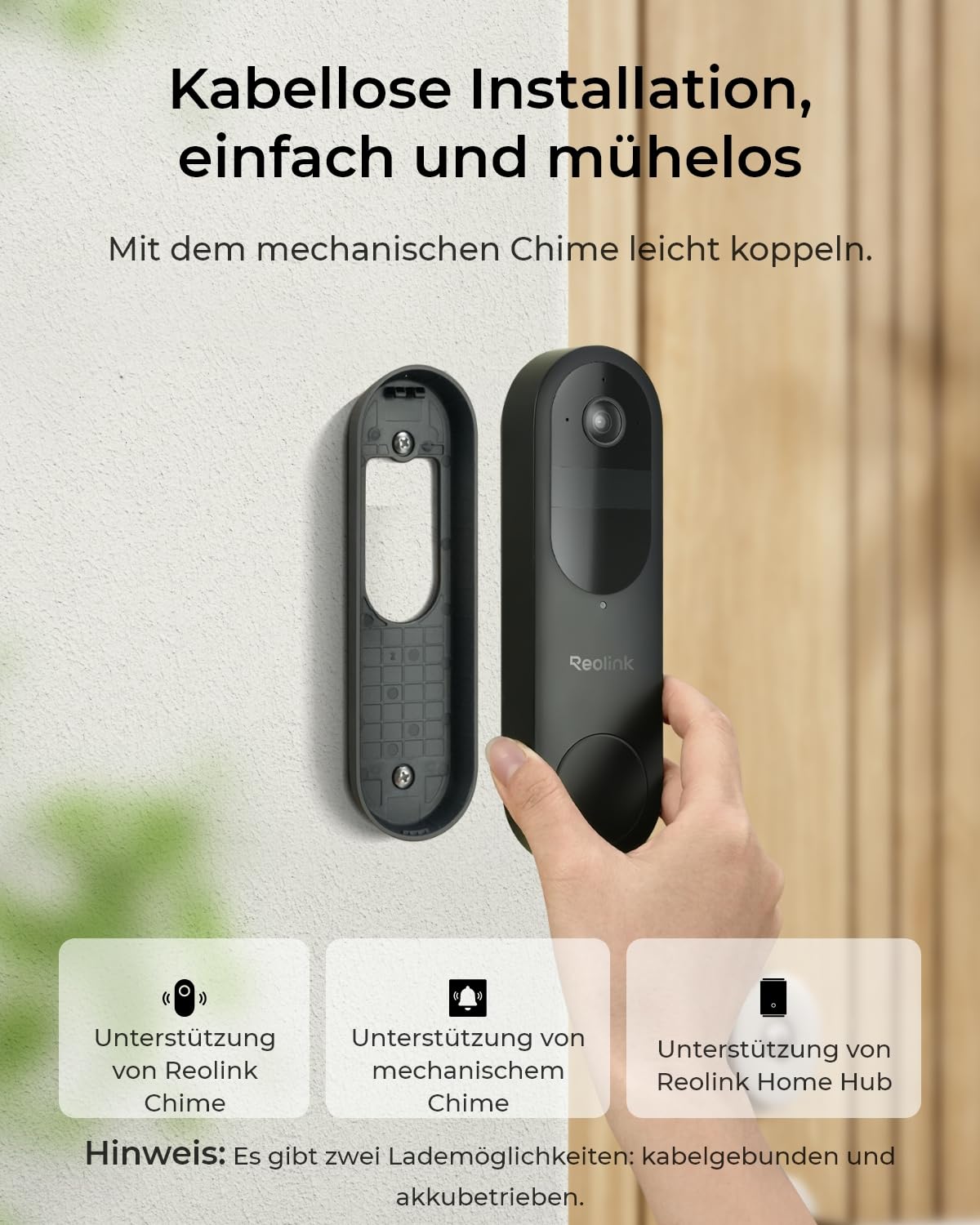 Reolink Video Doorbell mit Home Hub, Akku Türklingel mit Kamera, 2K Kabellose Videotürklingel, 1:1 Kopf-bis-Fuß-Ansicht, 2,4/5GHz WLAN, Personen/Fahrzeug/Paketerkennung, Lokale Speicherung Ohne Gebühr