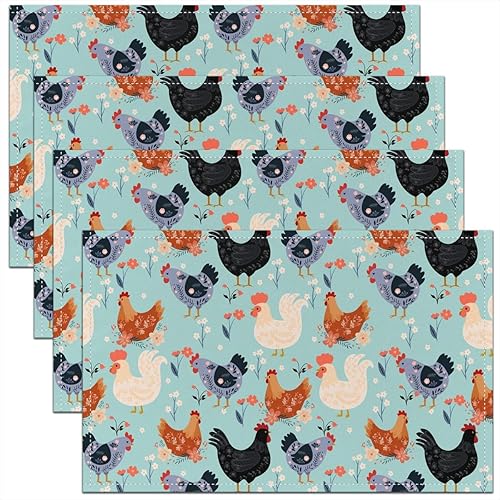 Miniatura 9 de Juego de 4 manteles individuales de perezoso lindos, girasol, flores amarillas, plantas, lavables, 12 x 18 pulgadas para decoración de mesa de